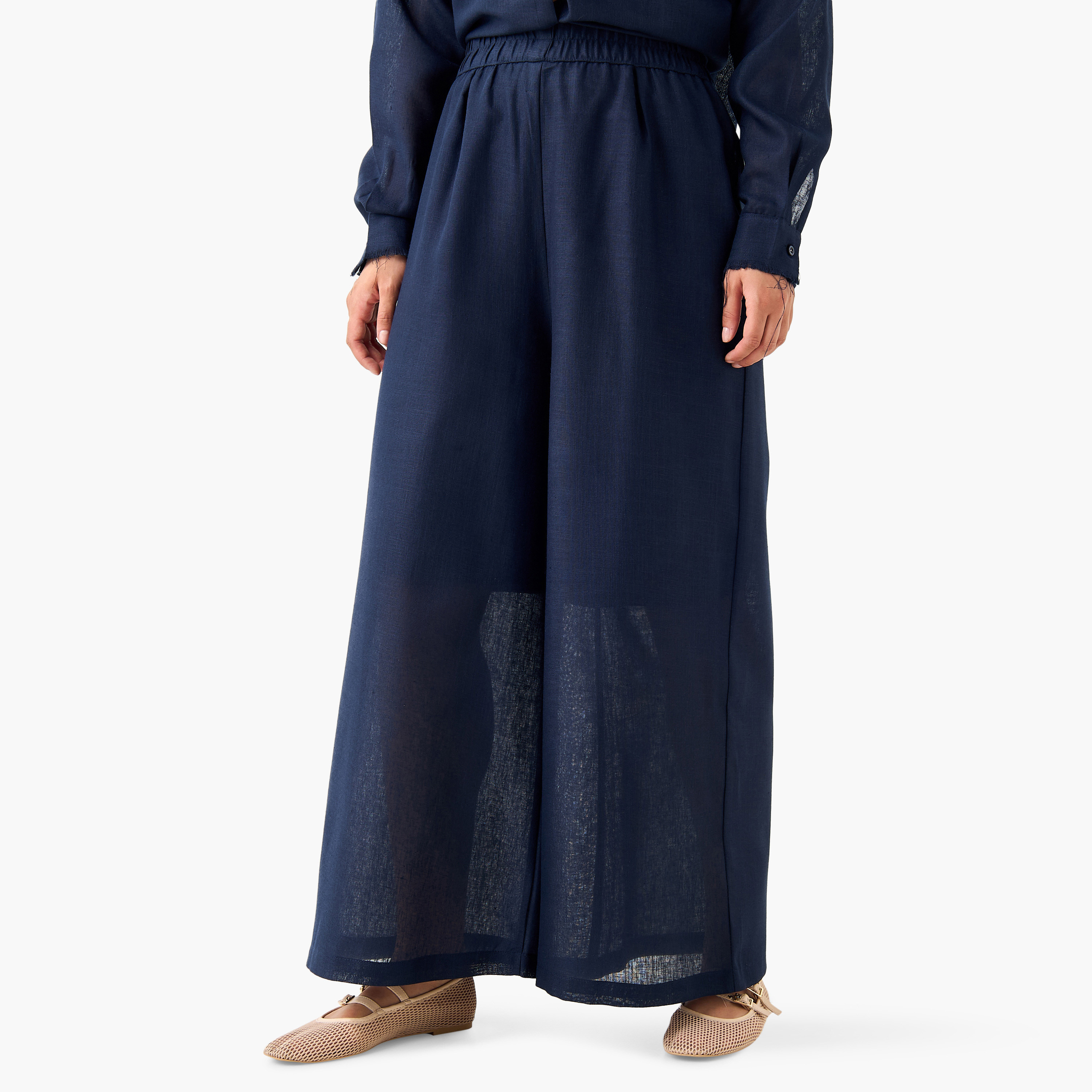 طقم قميص سادة وبنطلون واسع الساقين من جولدن آبل-women-clothing-coordsets-image-15