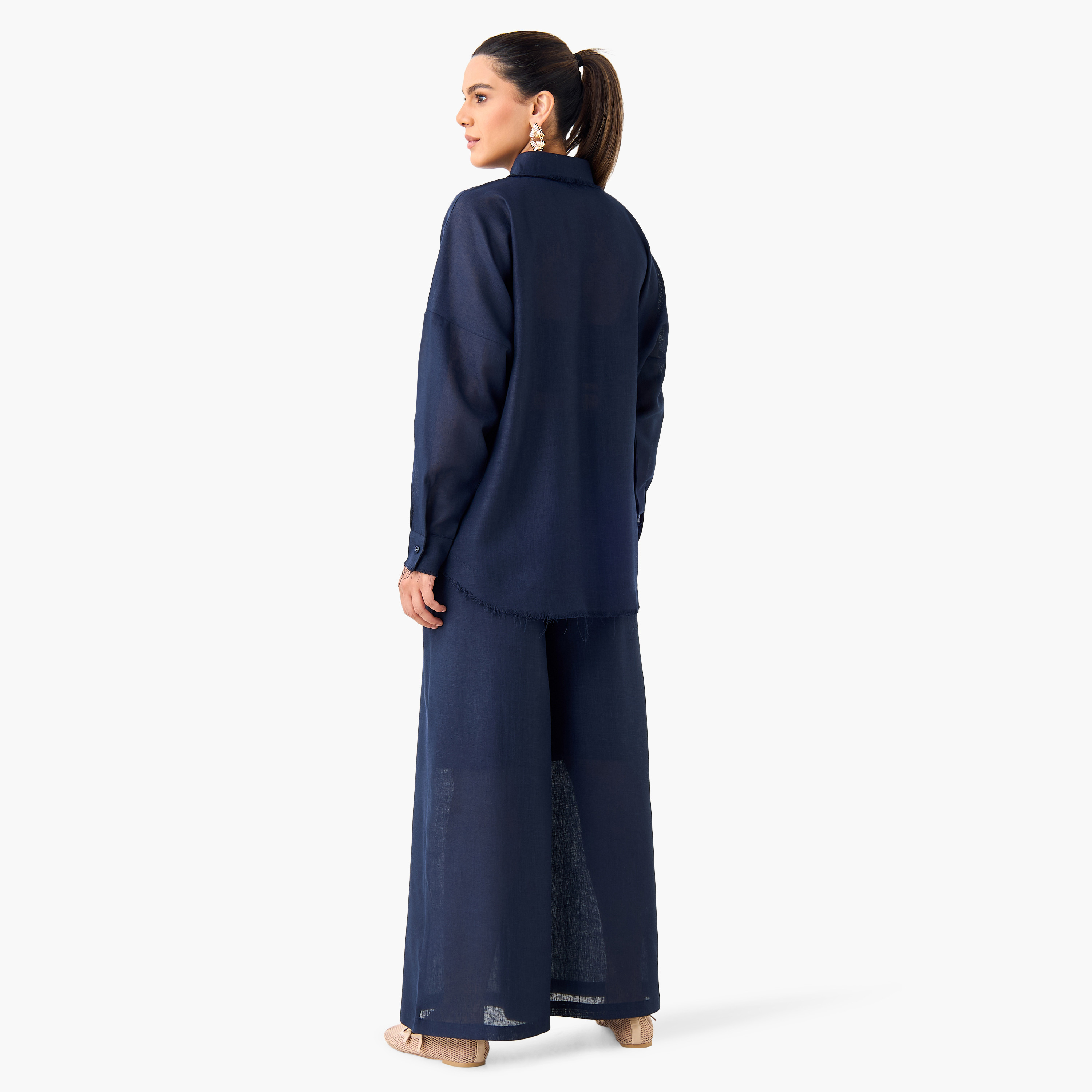 طقم قميص سادة وبنطلون واسع الساقين من جولدن آبل-women-clothing-coordsets-image-16