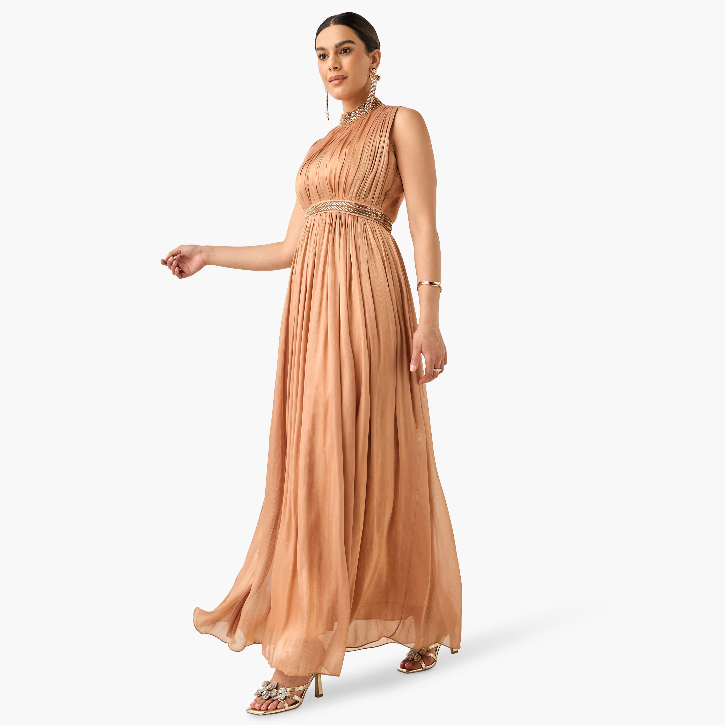فستان مزين بياقة عالية مع رداء من جولدن أبل-women-clothing-dresses-image-7