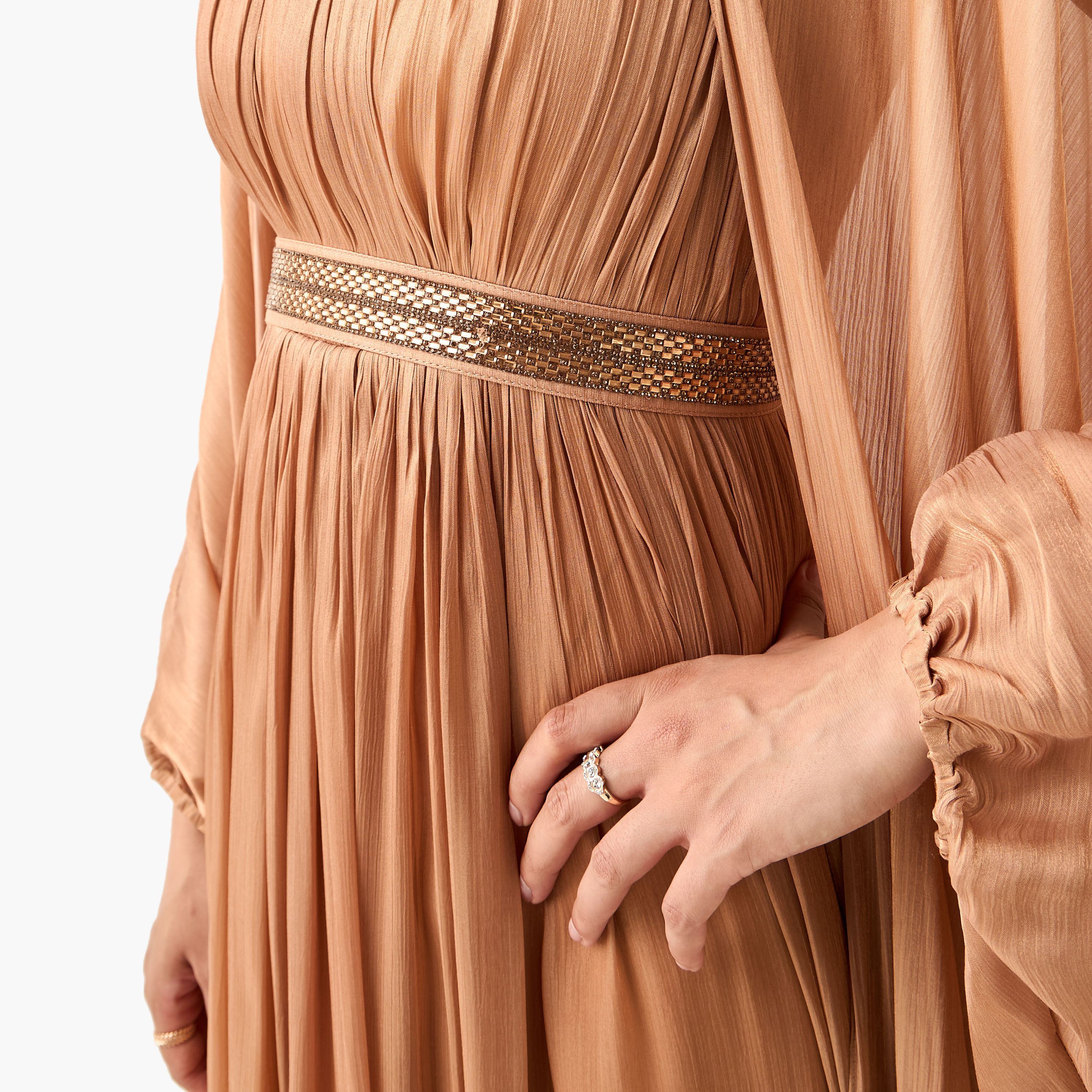 فستان مزين بياقة عالية مع رداء من جولدن أبل-women-clothing-dresses-image-9