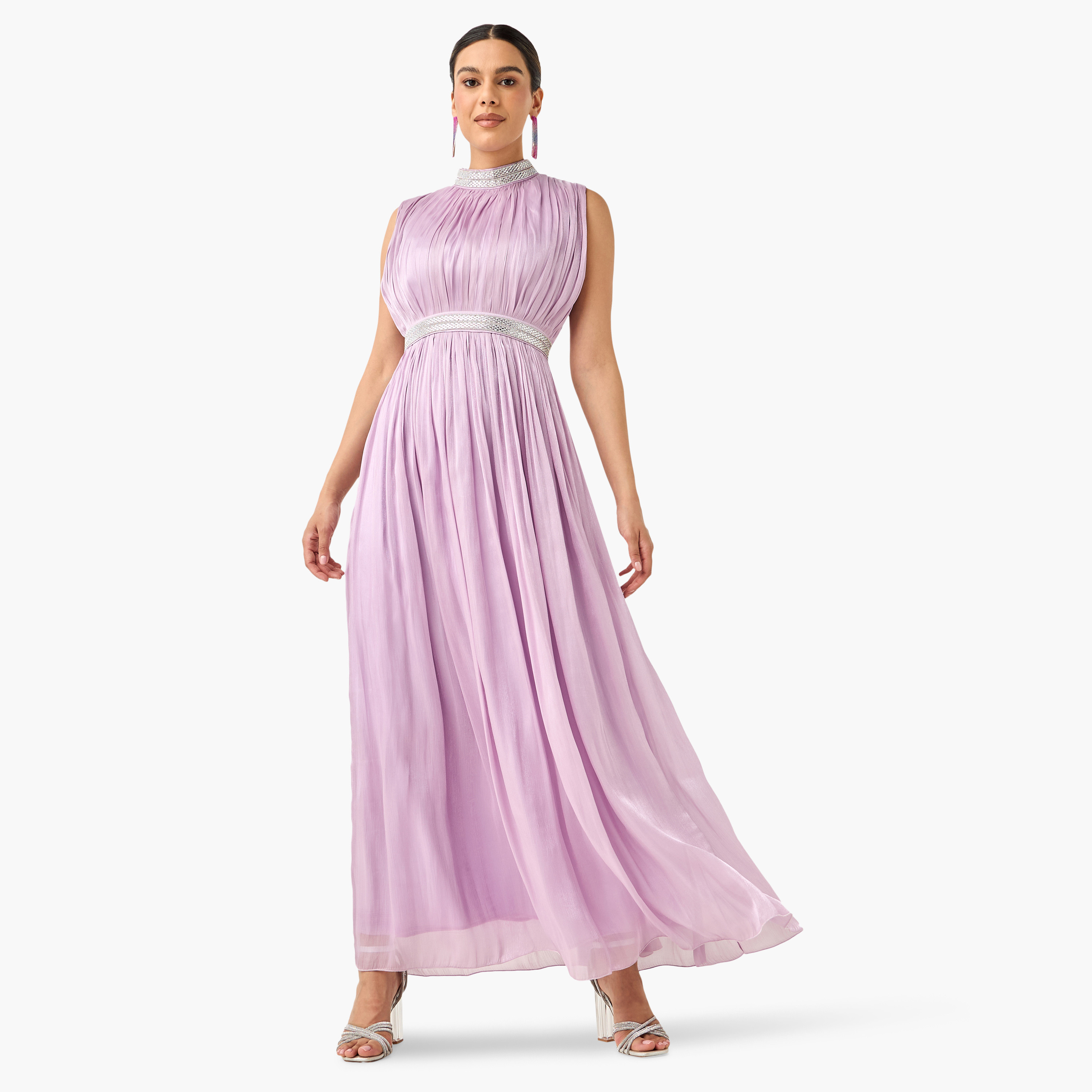 فستان مزين بياقة عالية مع رداء من جولدن أبل-women-clothing-dresses-image-2