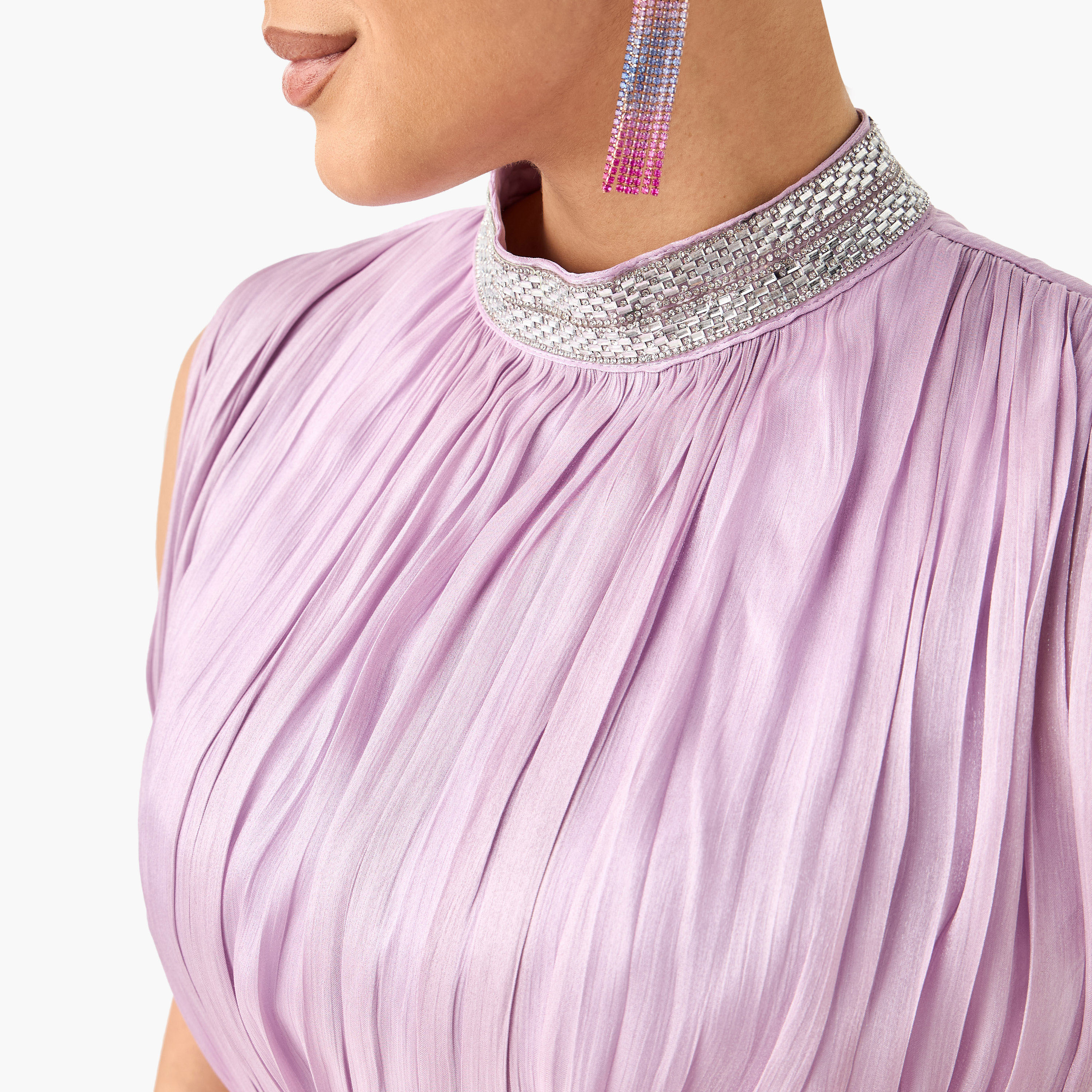 فستان مزين بياقة عالية مع رداء من جولدن أبل-women-clothing-dresses-image-4