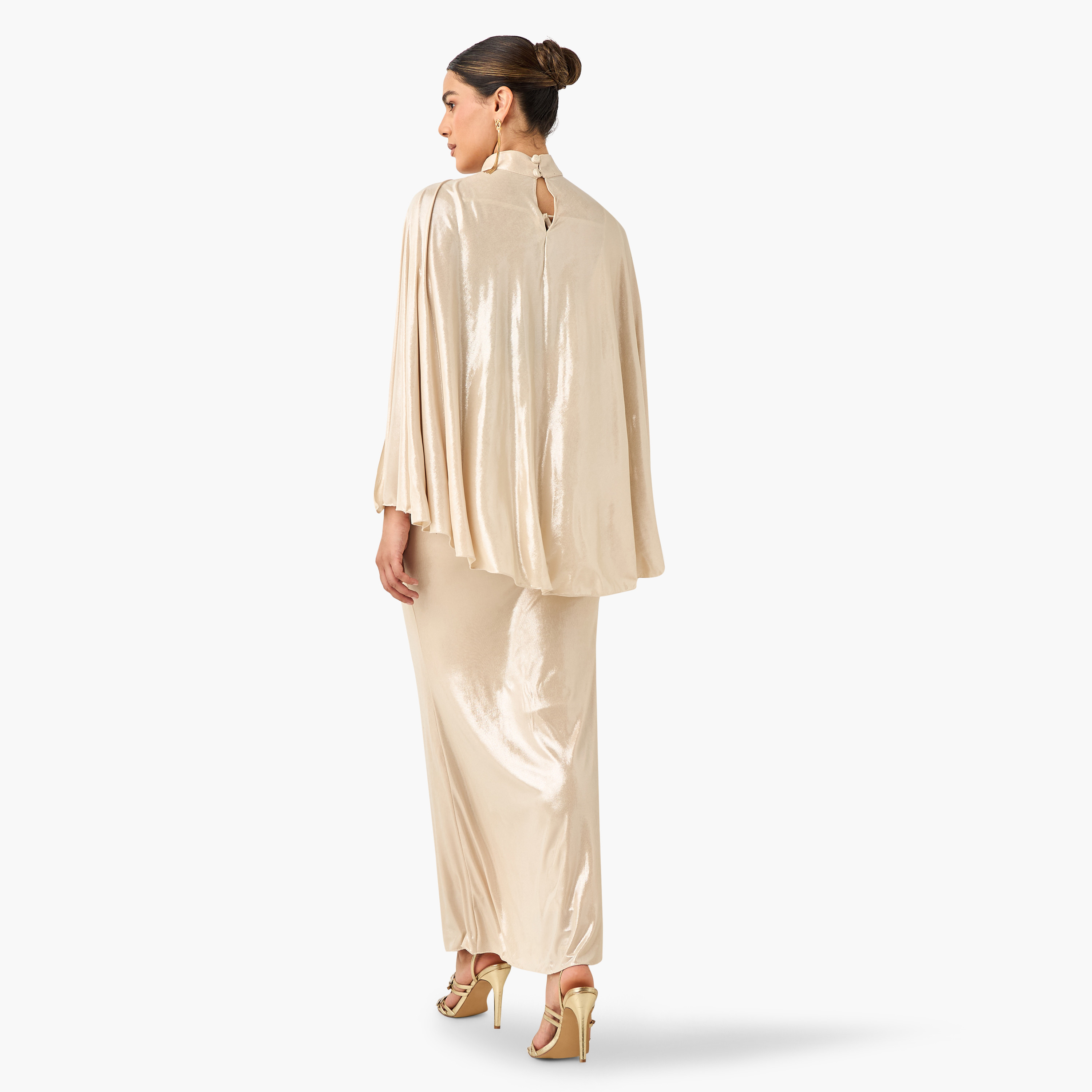 Golden Apple Solid Sleeveless Dress with Cowl Neck and Cape-women-clothing-dresses-image-7