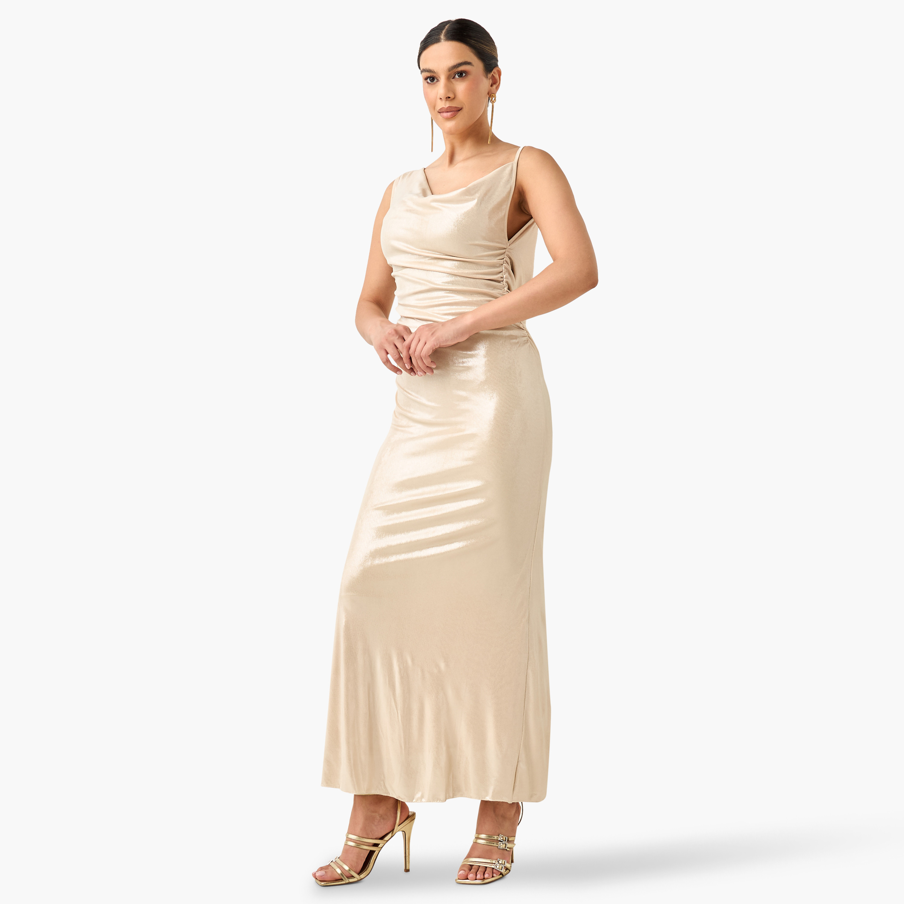Golden Apple Solid Sleeveless Dress with Cowl Neck and Cape-women-clothing-dresses-image-8