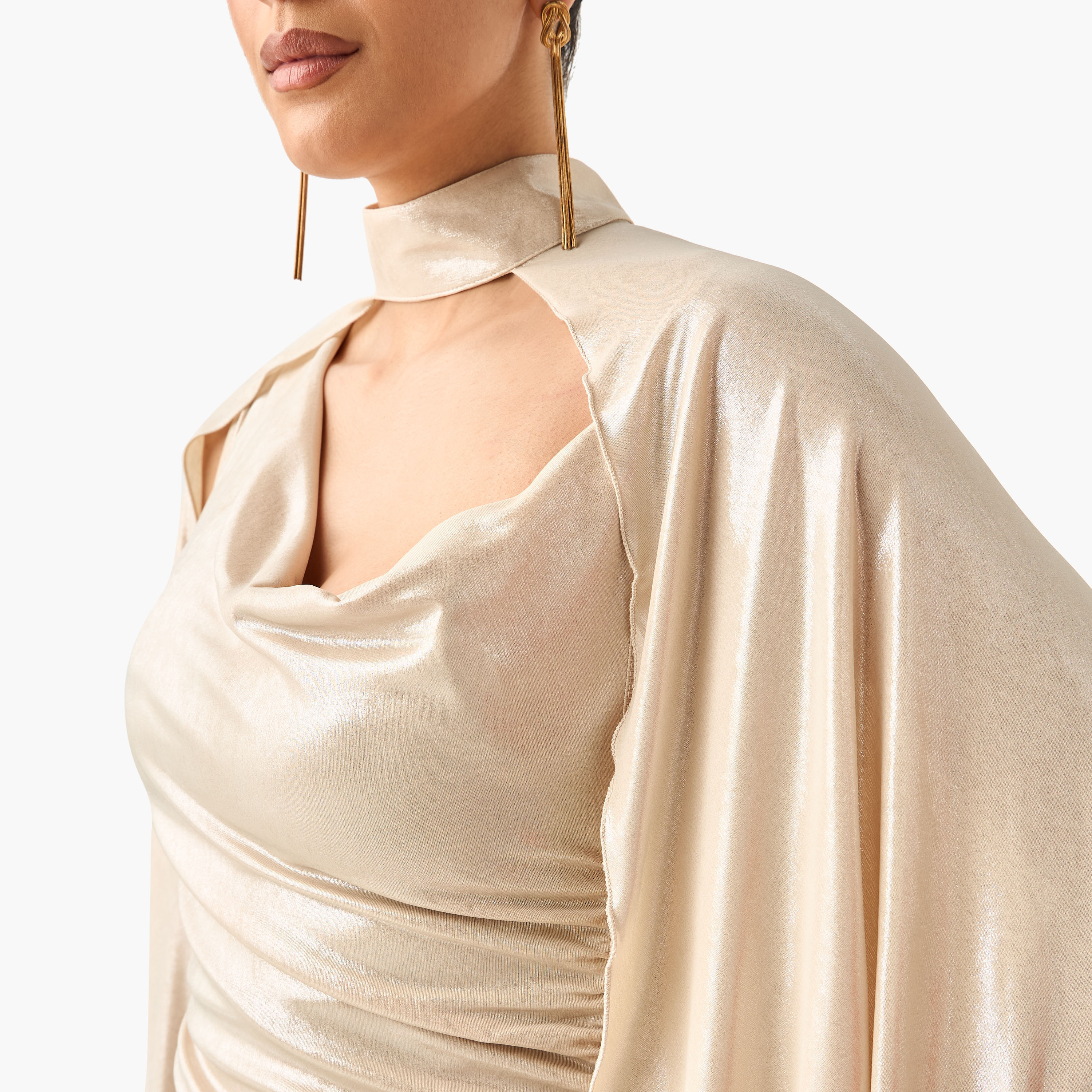 Golden Apple Solid Sleeveless Dress with Cowl Neck and Cape-women-clothing-dresses-image-10
