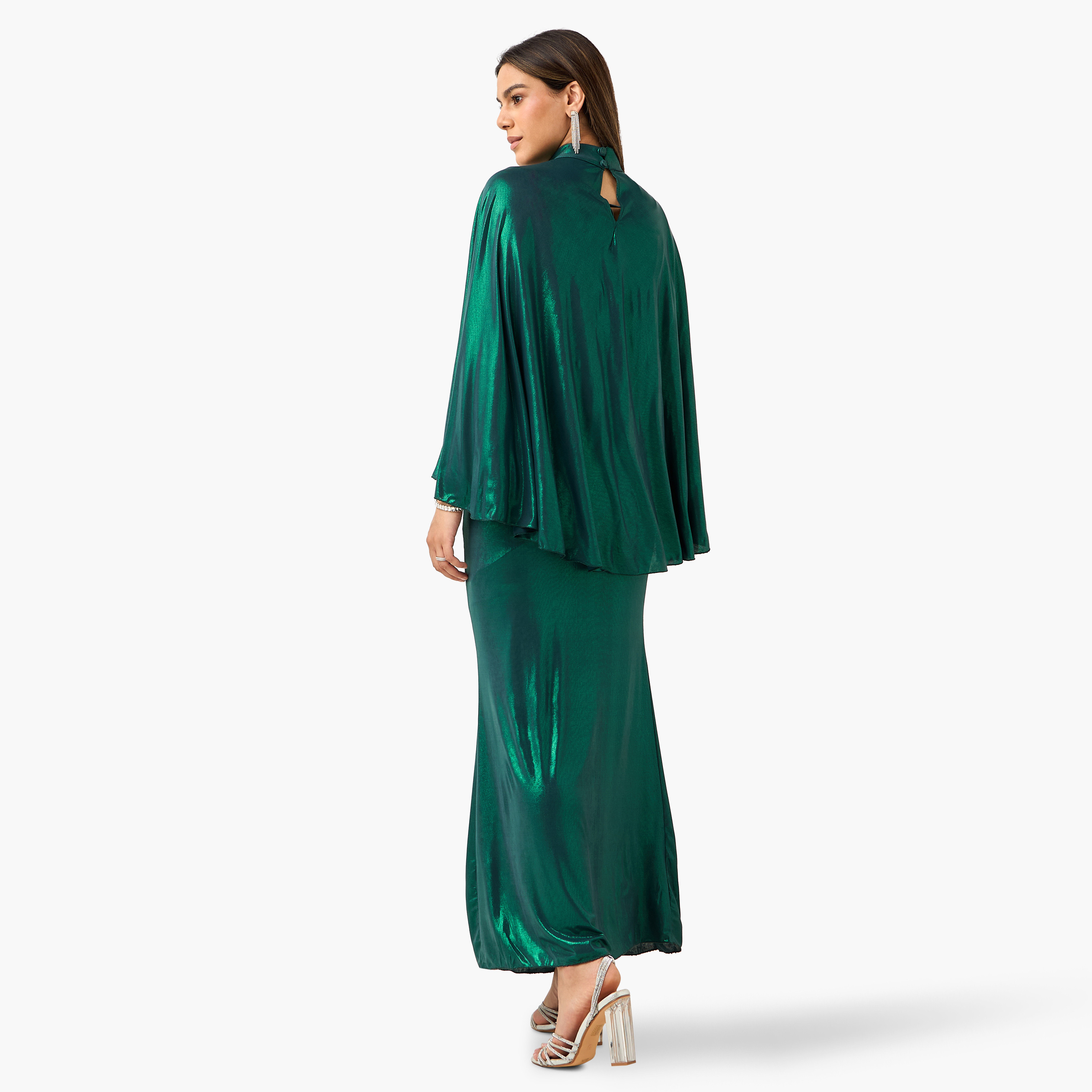 Golden Apple Solid Sleeveless Dress with Cowl Neck and Cape-women-clothing-dresses-image-2