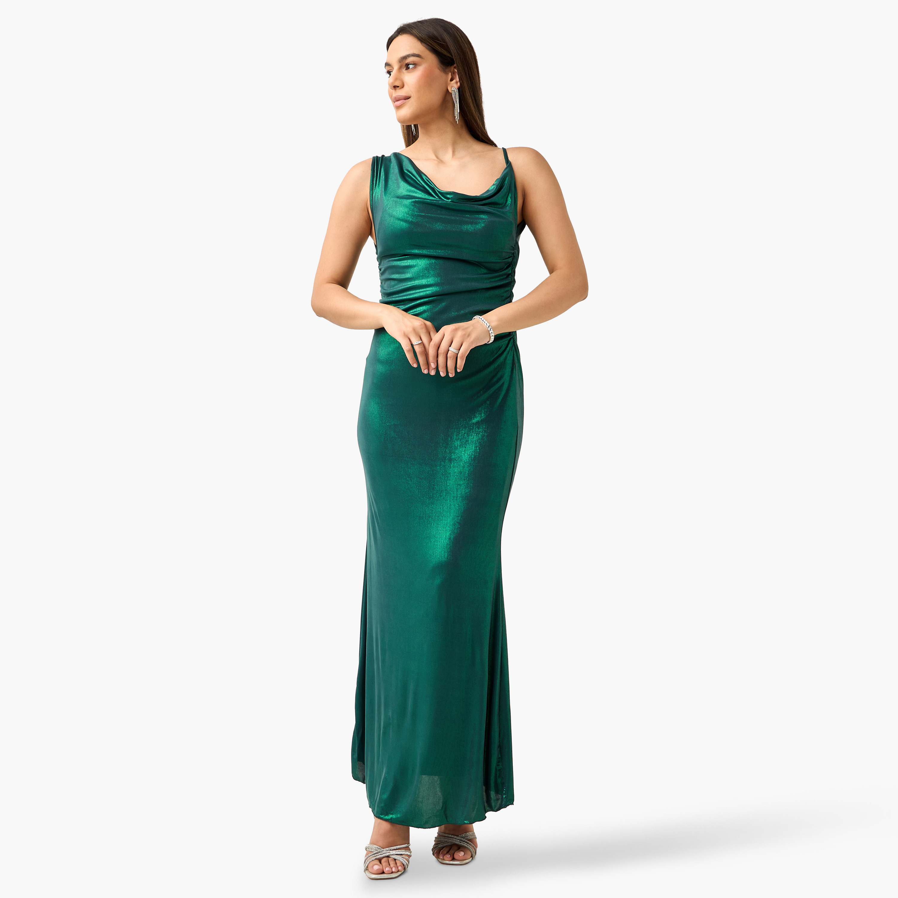 Golden Apple Solid Sleeveless Dress with Cowl Neck and Cape-women-clothing-dresses-image-3