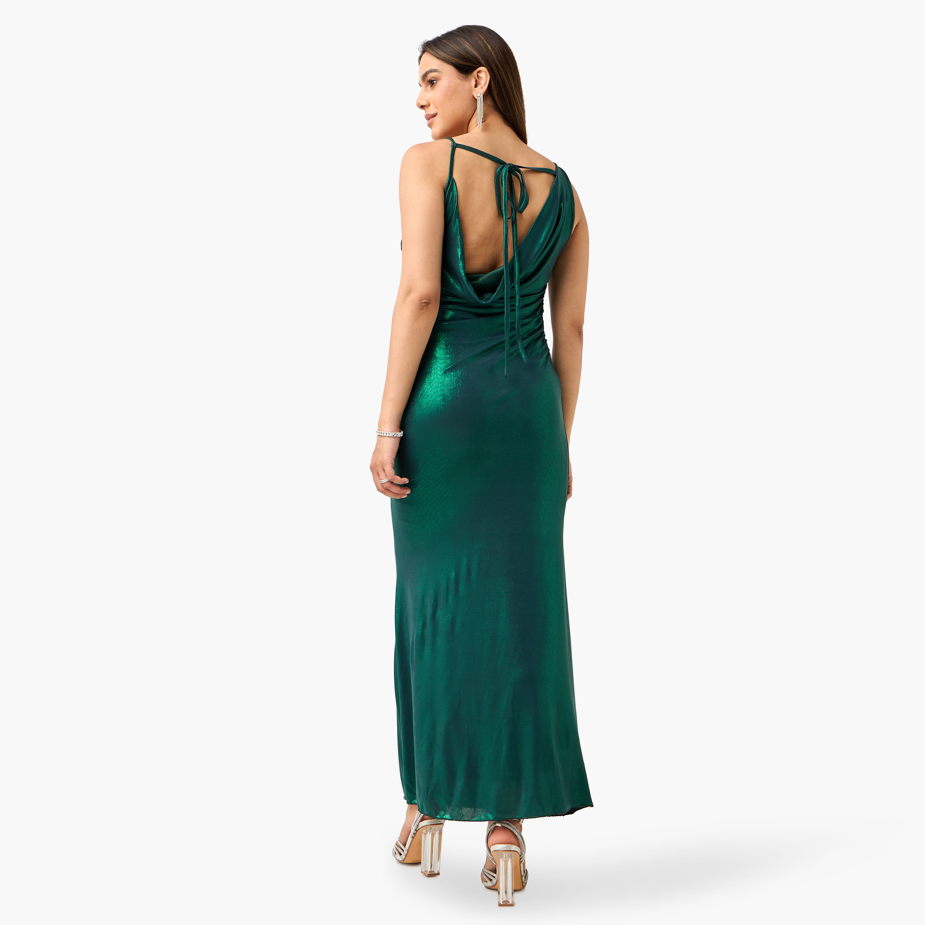 Golden Apple Solid Sleeveless Dress with Cowl Neck and Cape-women-clothing-dresses-image-4