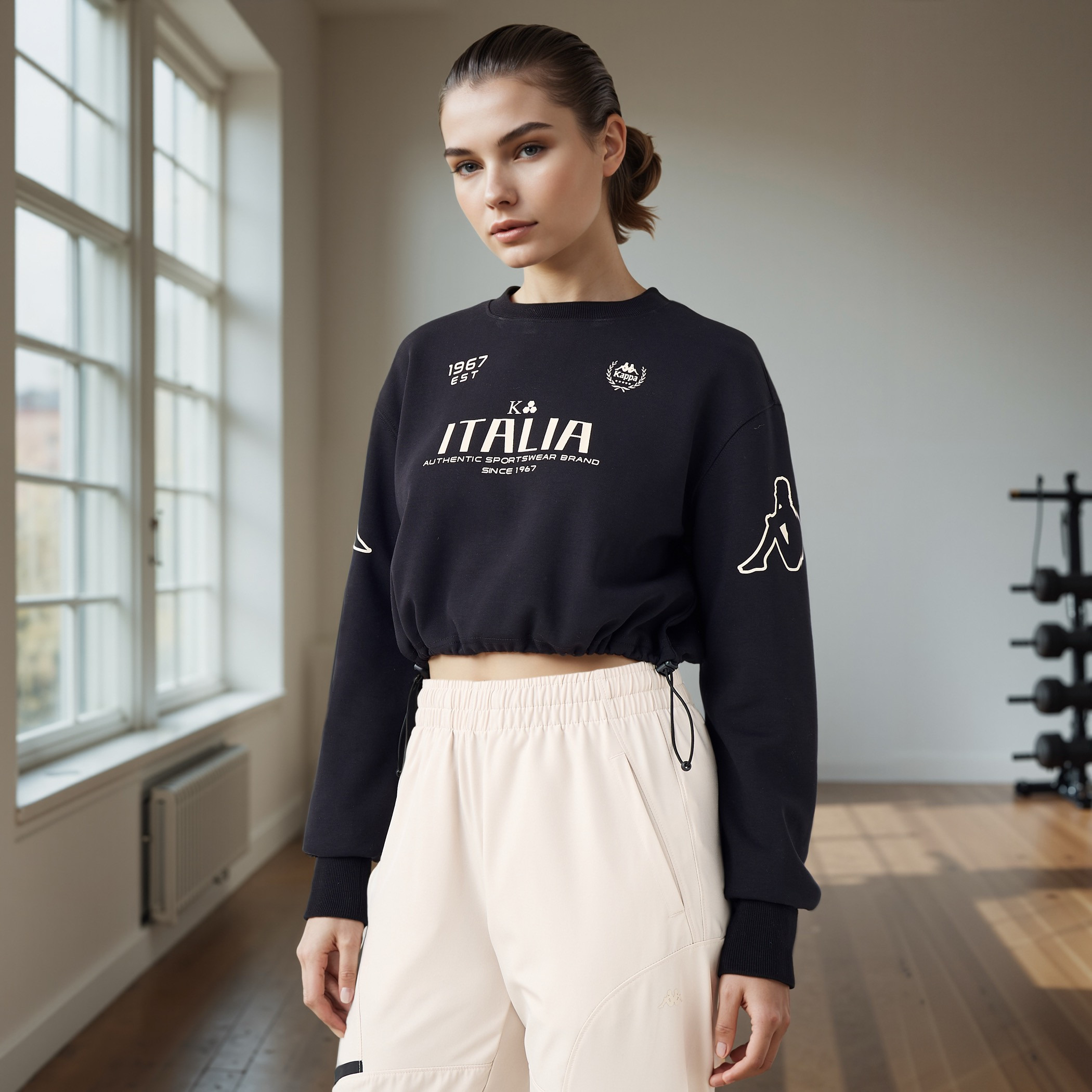 Kappa Logo Print Cropped Sweatshirt-women-clothing-sportswearandactivewear-hoodiesandsweatshirts-image-1