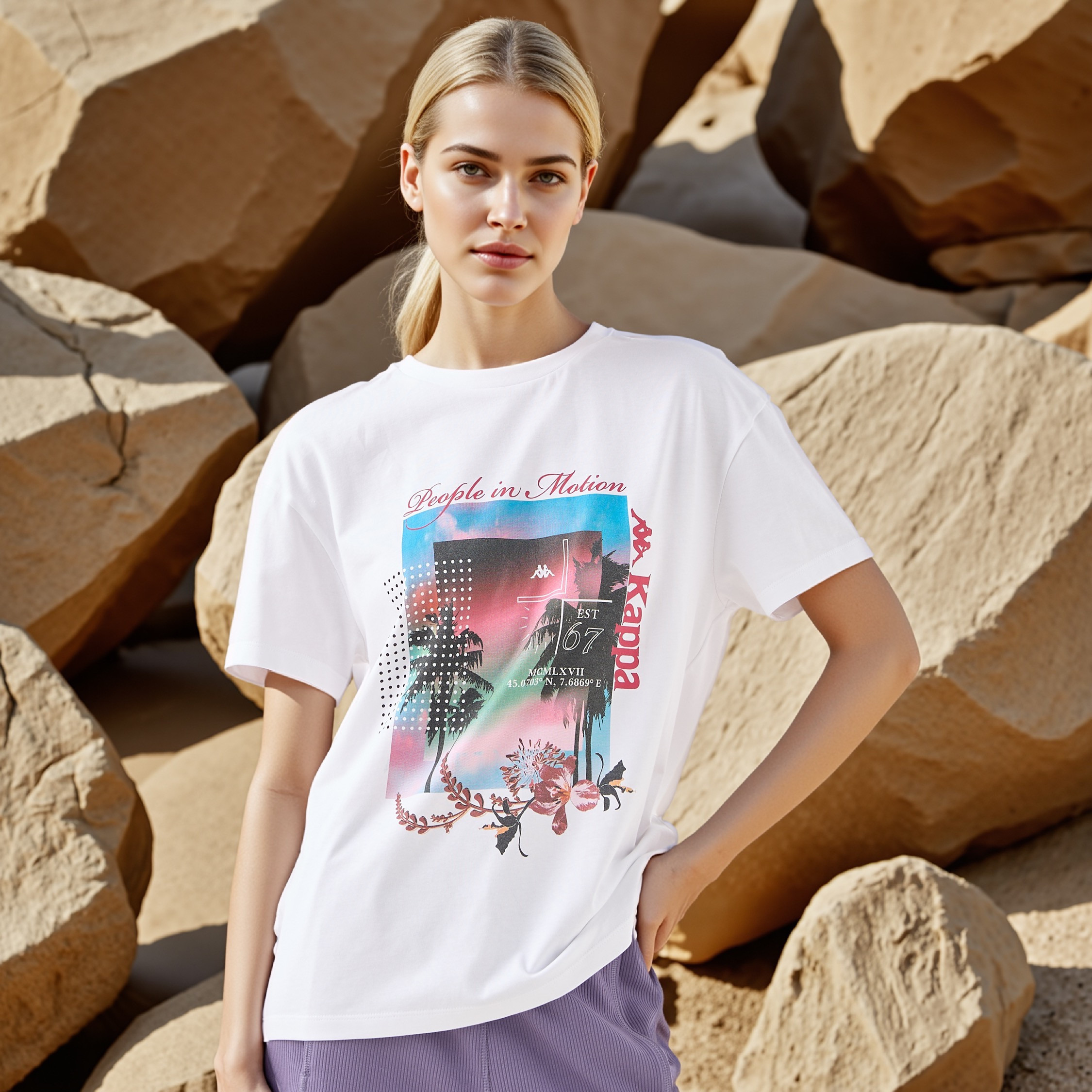 تيشيرت بياقة ضيقة وطبعات جرافيك من كابا-women-clothing-tshirts-image-1