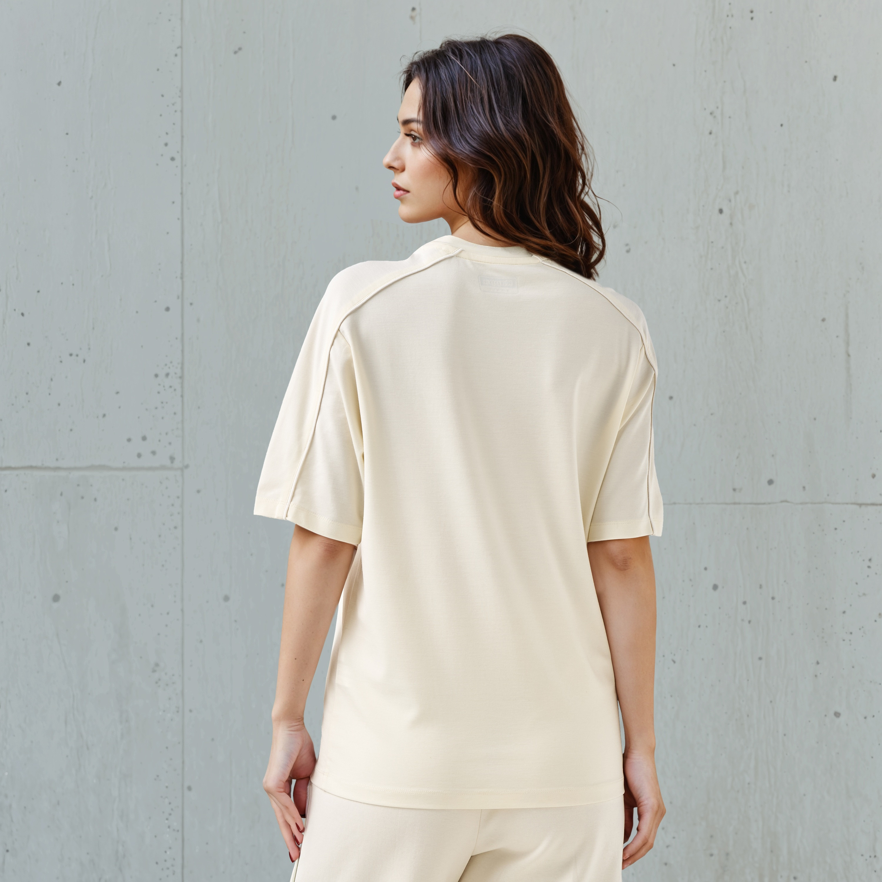 Kappa Regular Fit Women T-shirt with Piping Detail Cream-women-clothing-tshirts-image-3