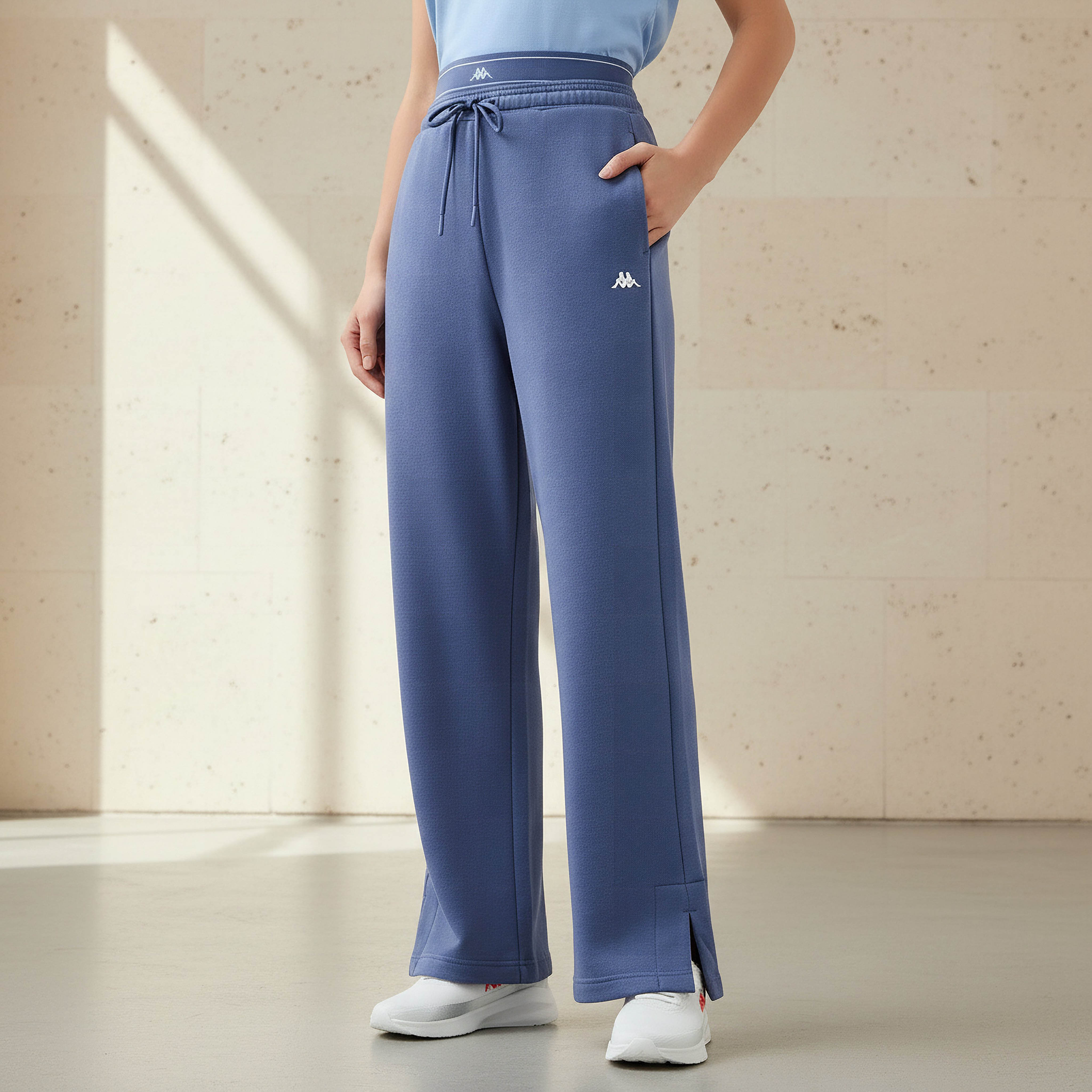 Kappa Slit Accent Flared Track Pants with Pockets-women-clothing-bottoms-joggers-image-1