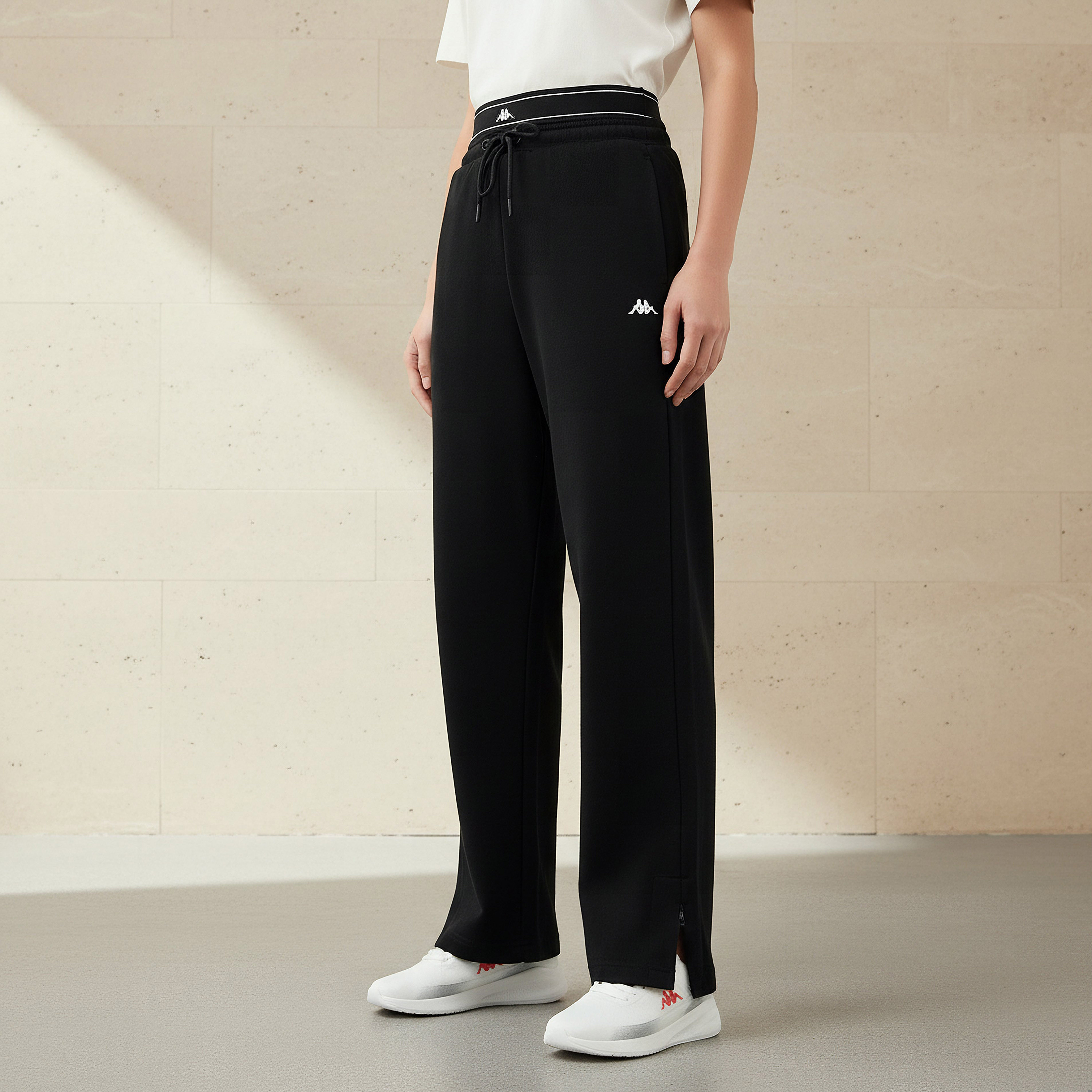 Kappa Slit Accent Flared Track Pants with Pockets-women-clothing-bottoms-joggers-image-1