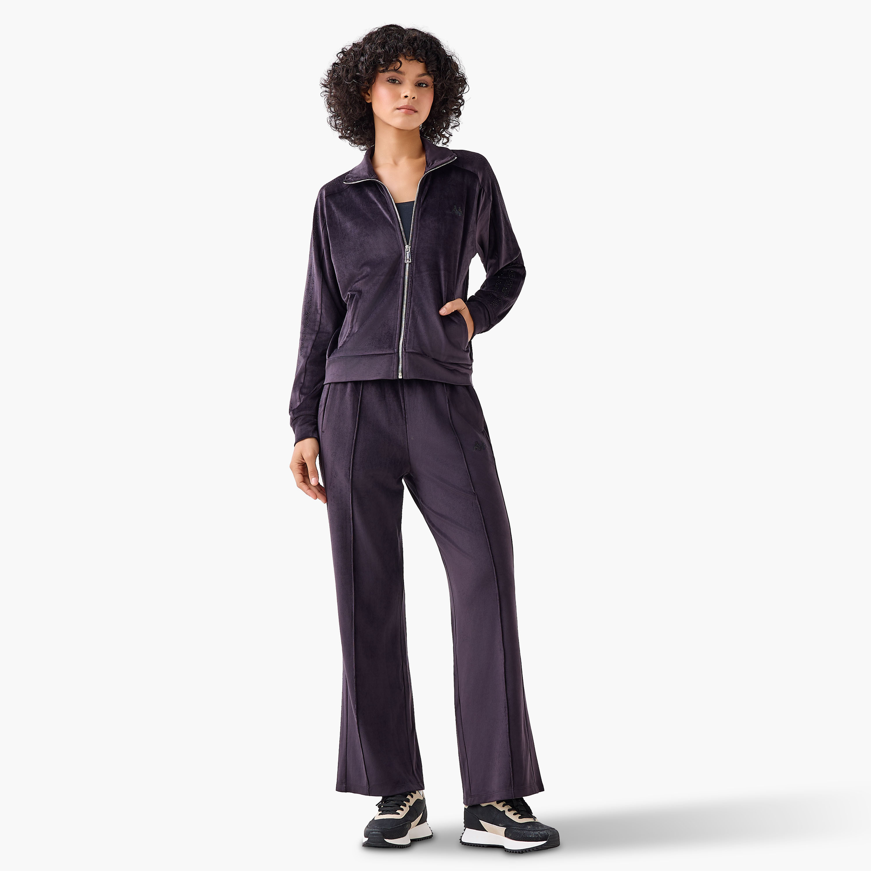 Kappa Embellished Velour Regular Fit Track Pants with Pockets-women-clothing-coordsets-image-2