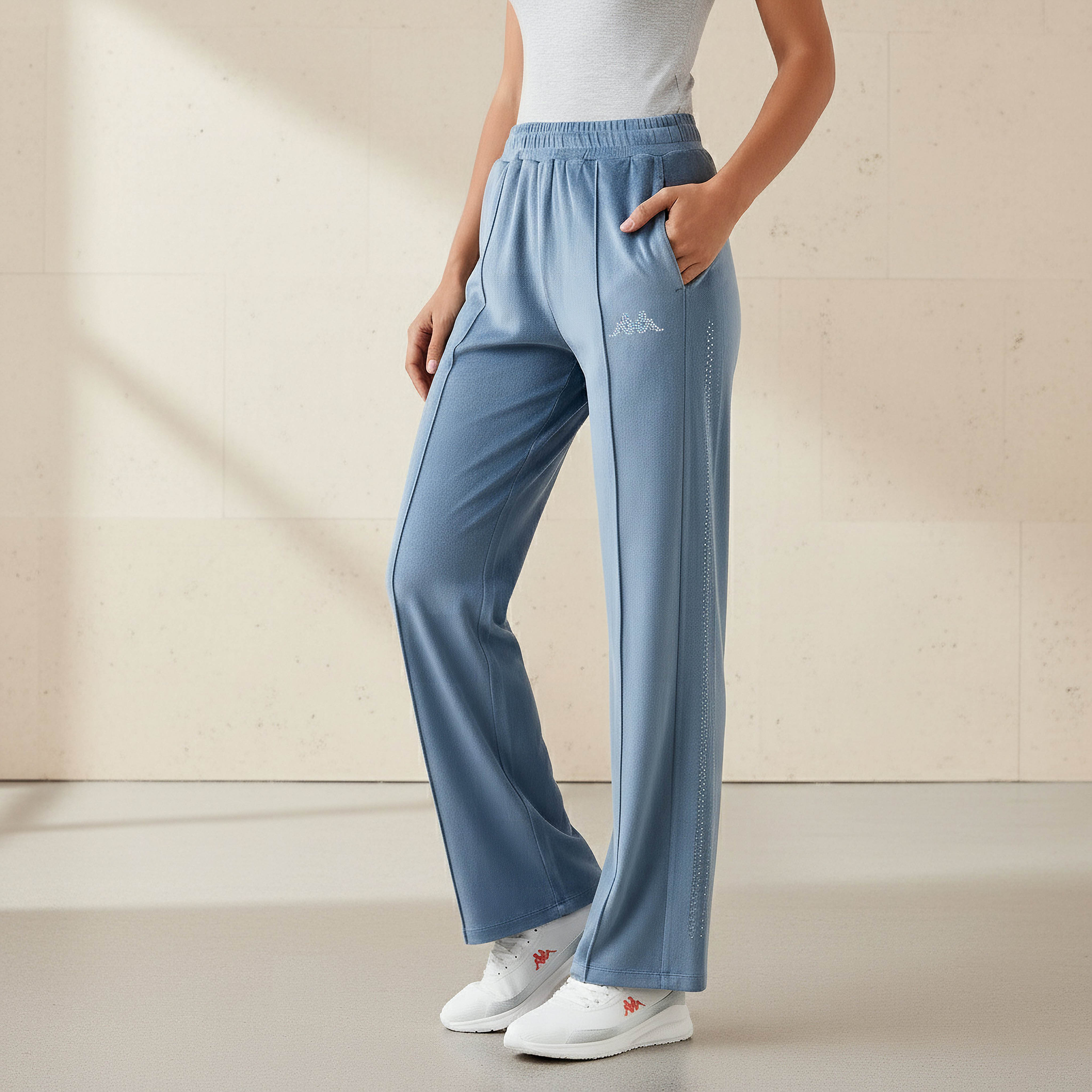 Kappa Embellished Velour Regular Fit Track Pants with Pockets-women-clothing-coordsets-image-1