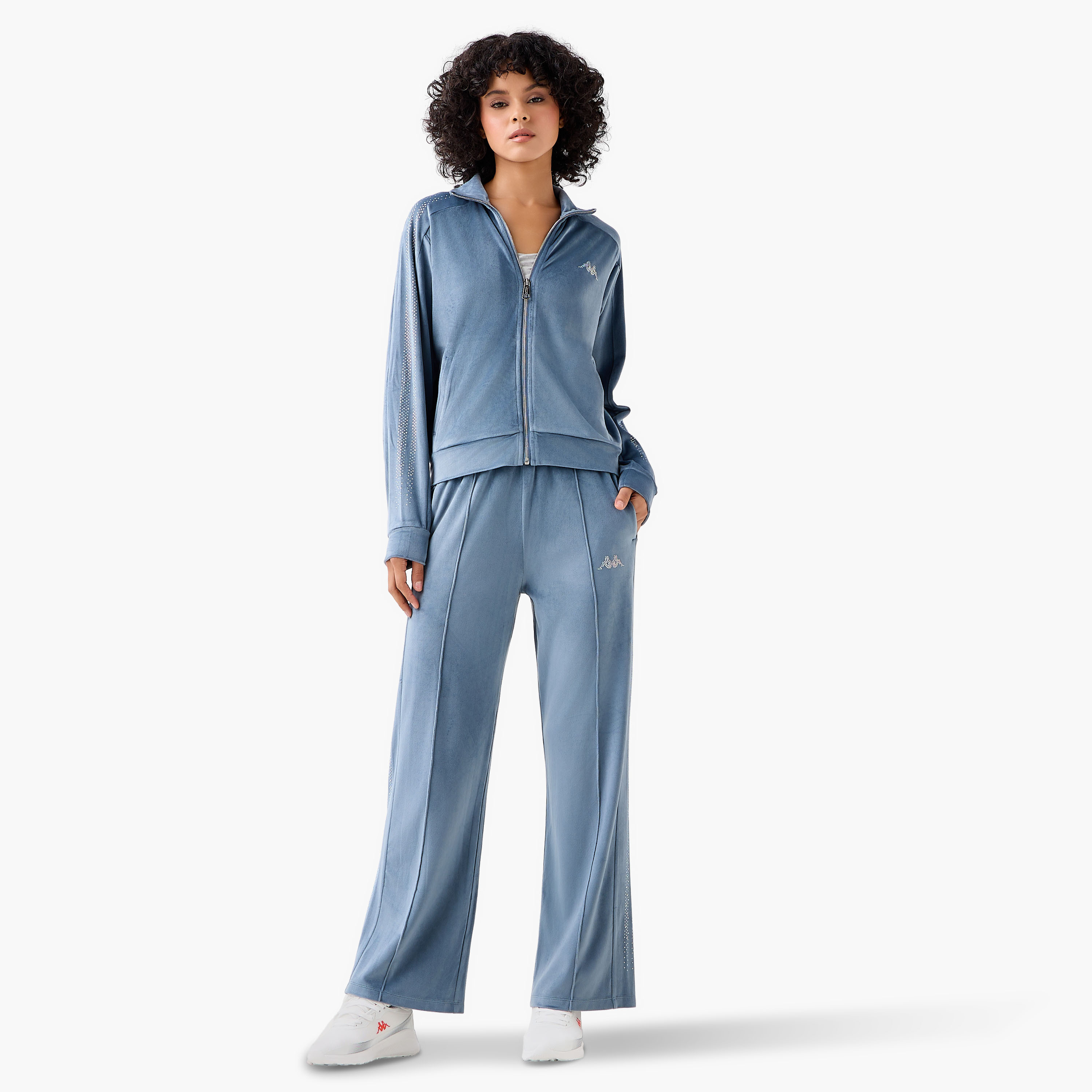 Kappa Embellished Velour Regular Fit Track Pants with Pockets-women-clothing-coordsets-image-2