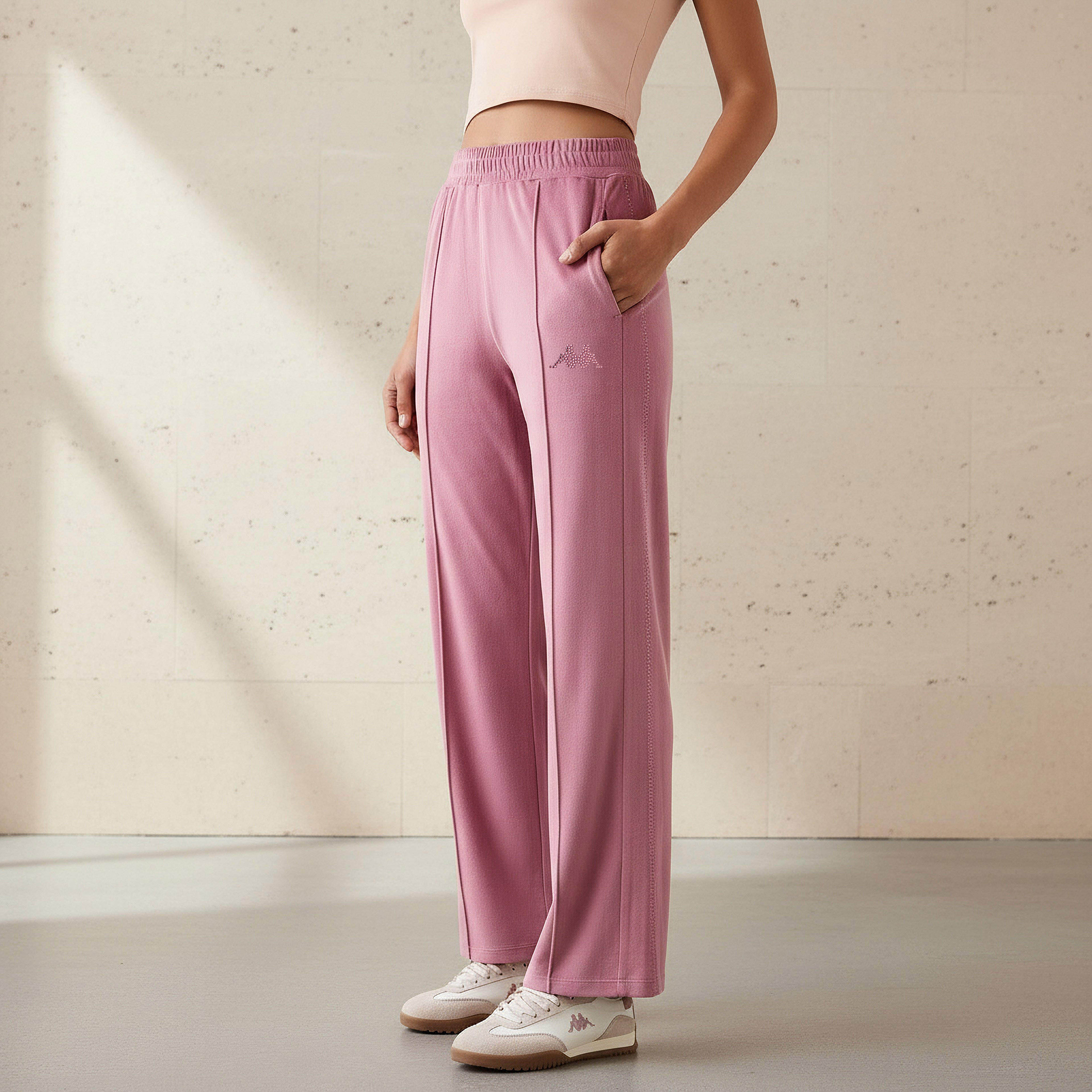 Kappa Embellished Velour Regular Fit Track Pants with Pockets-women-clothing-coordsets-image-1