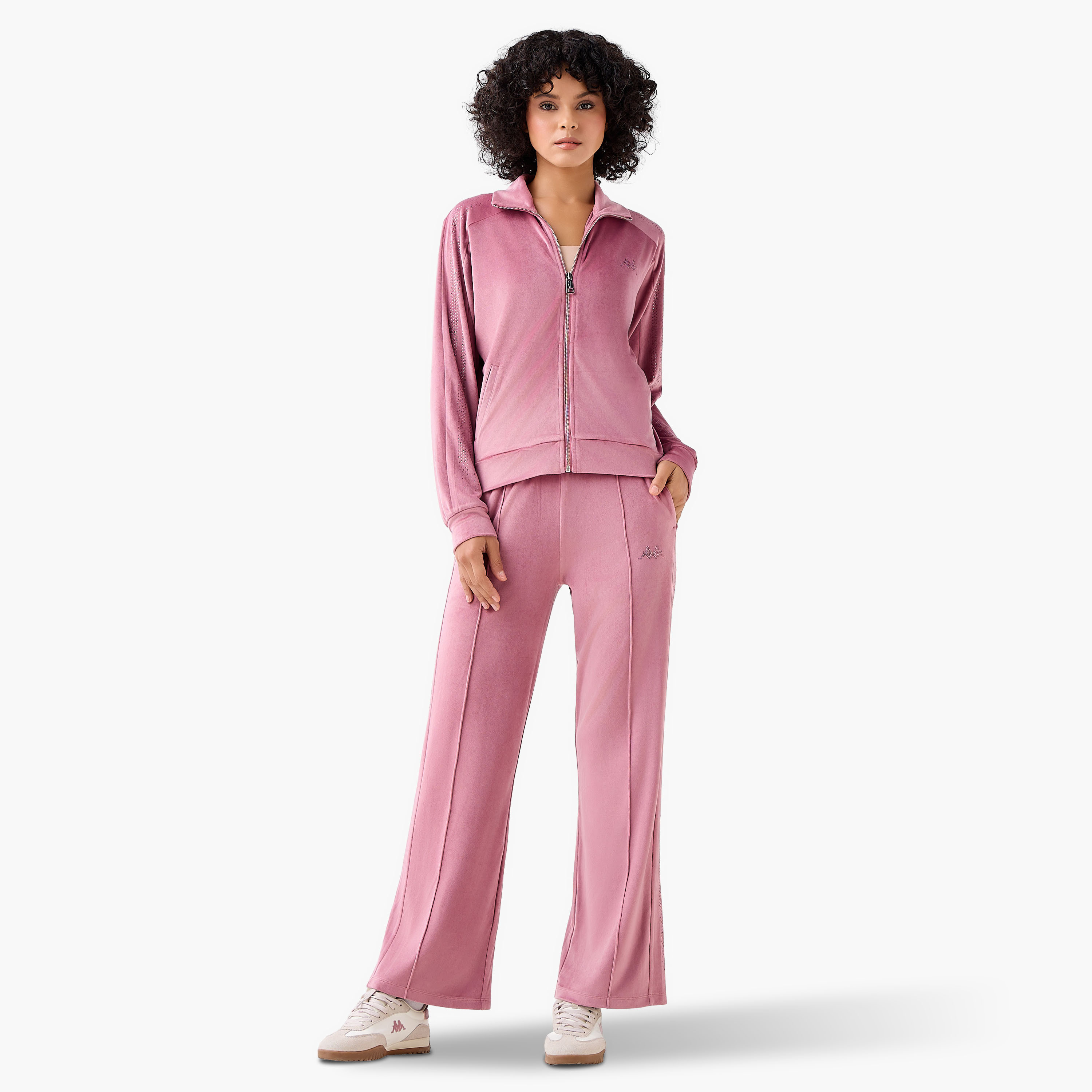 Kappa Embellished Velour Regular Fit Track Pants with Pockets-women-clothing-coordsets-image-2