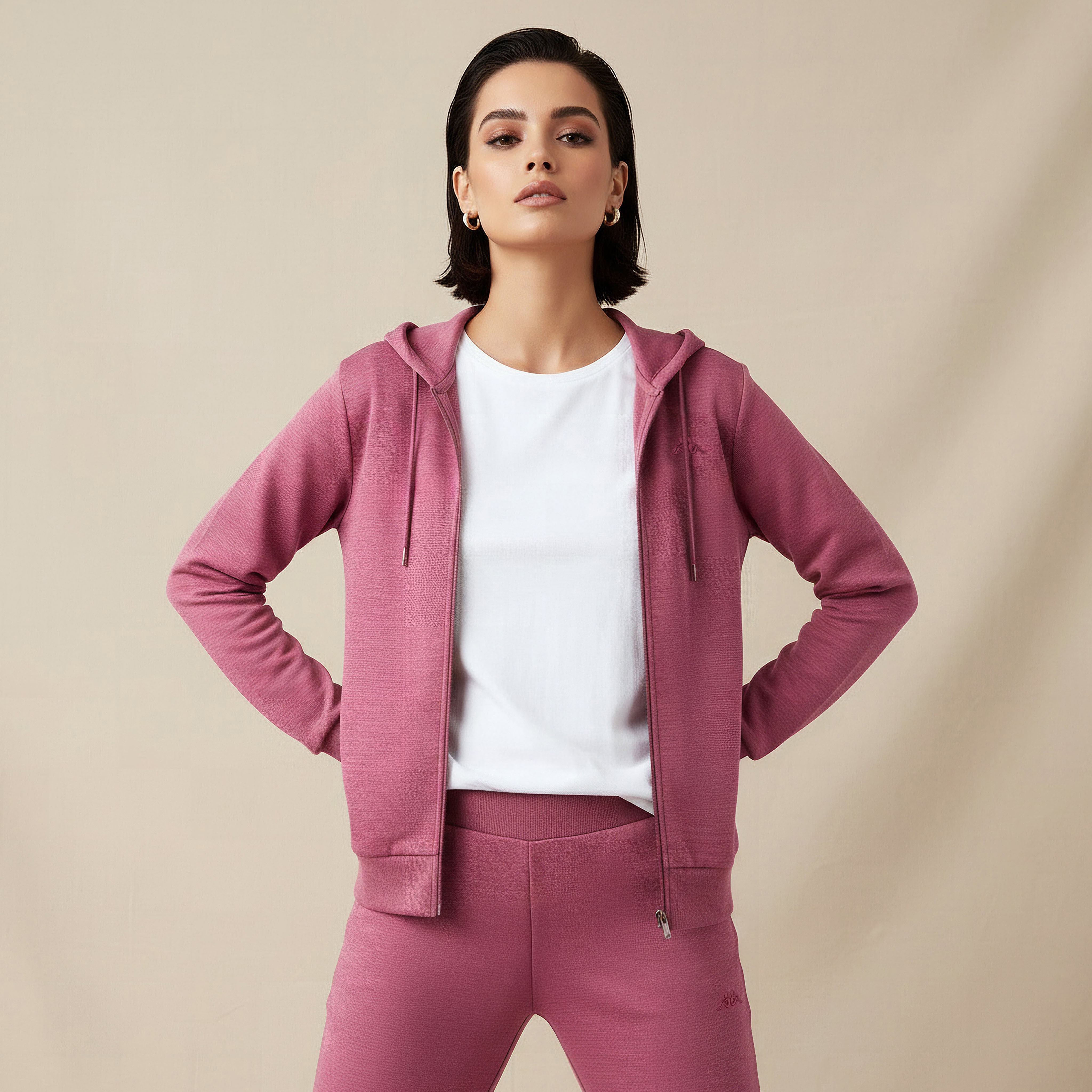 سويت شيرت بقبعة وسحاب إغلاق للنساء من كابا-women-clothing-coordsets-image-1