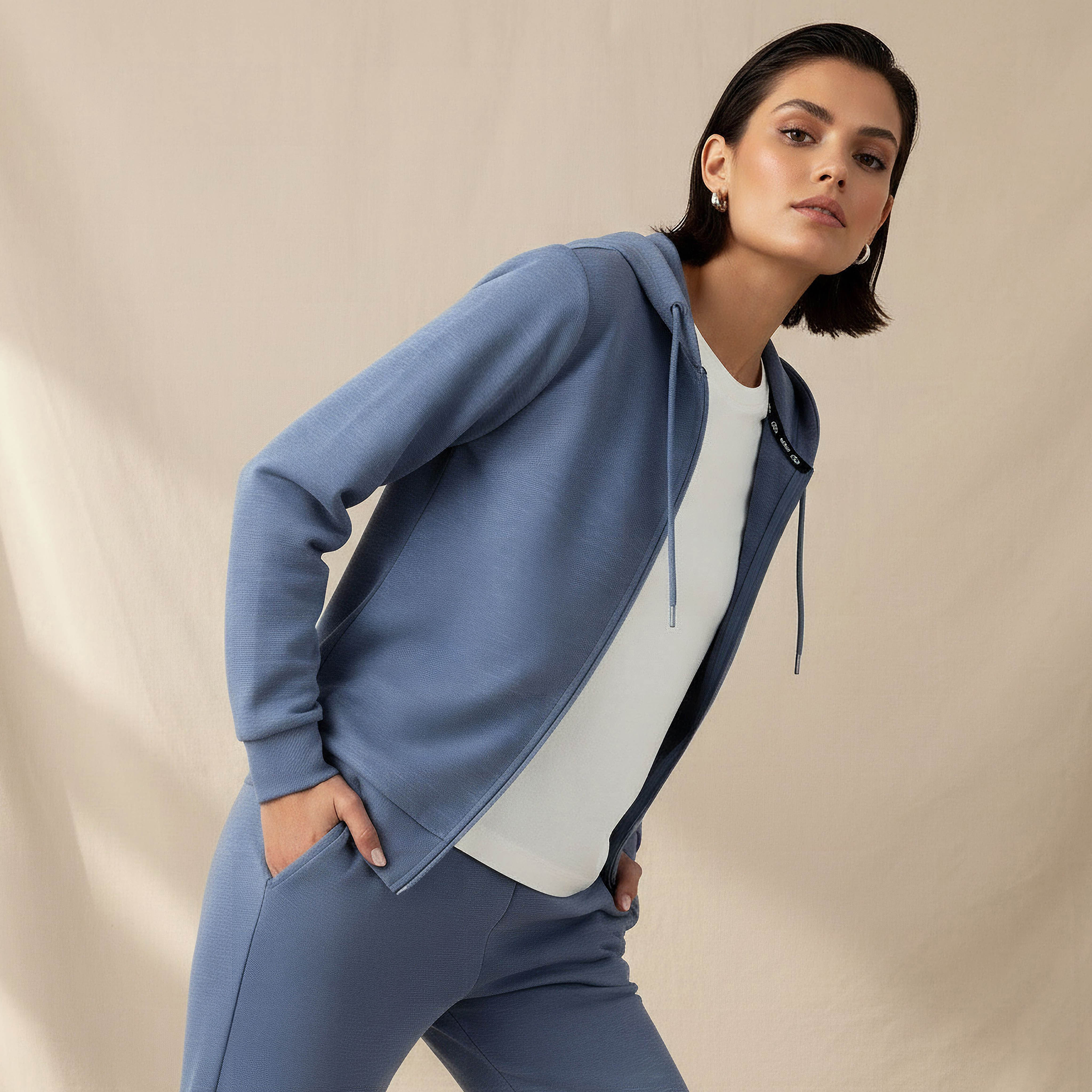 سويت شيرت بقبعة وسحاب إغلاق للنساء من كابا-women-clothing-coordsets-image-1