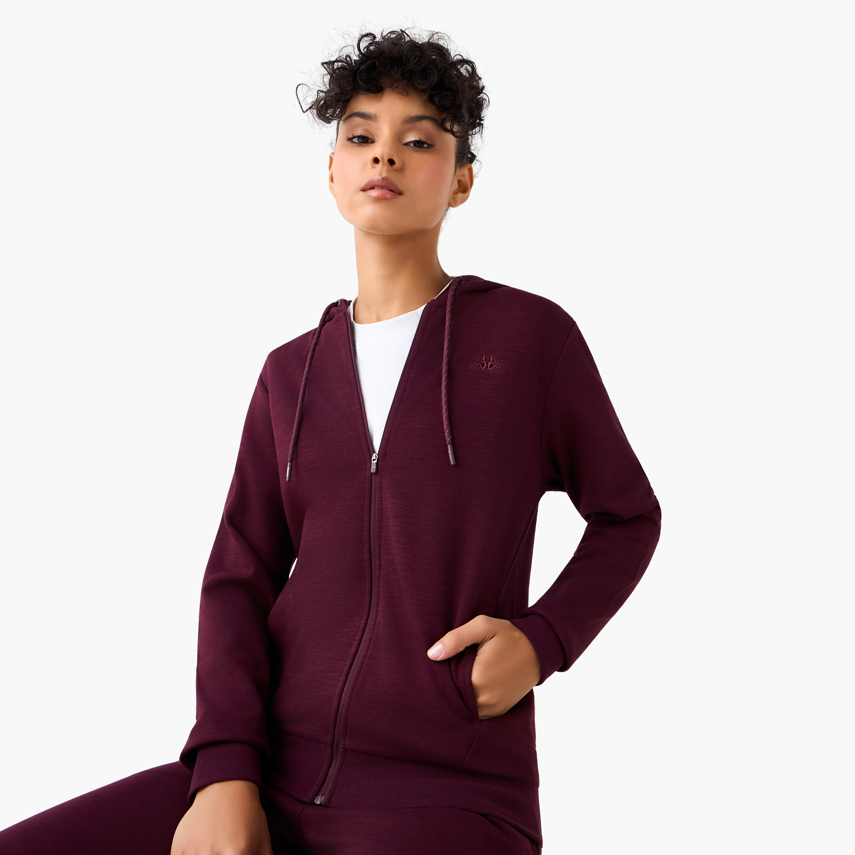 هودي بتفاصيل شعار وسحاب وأكمام طويلة للنساء من كابا-sports-women-clothing-hoodiesandsweatshirts-image-2