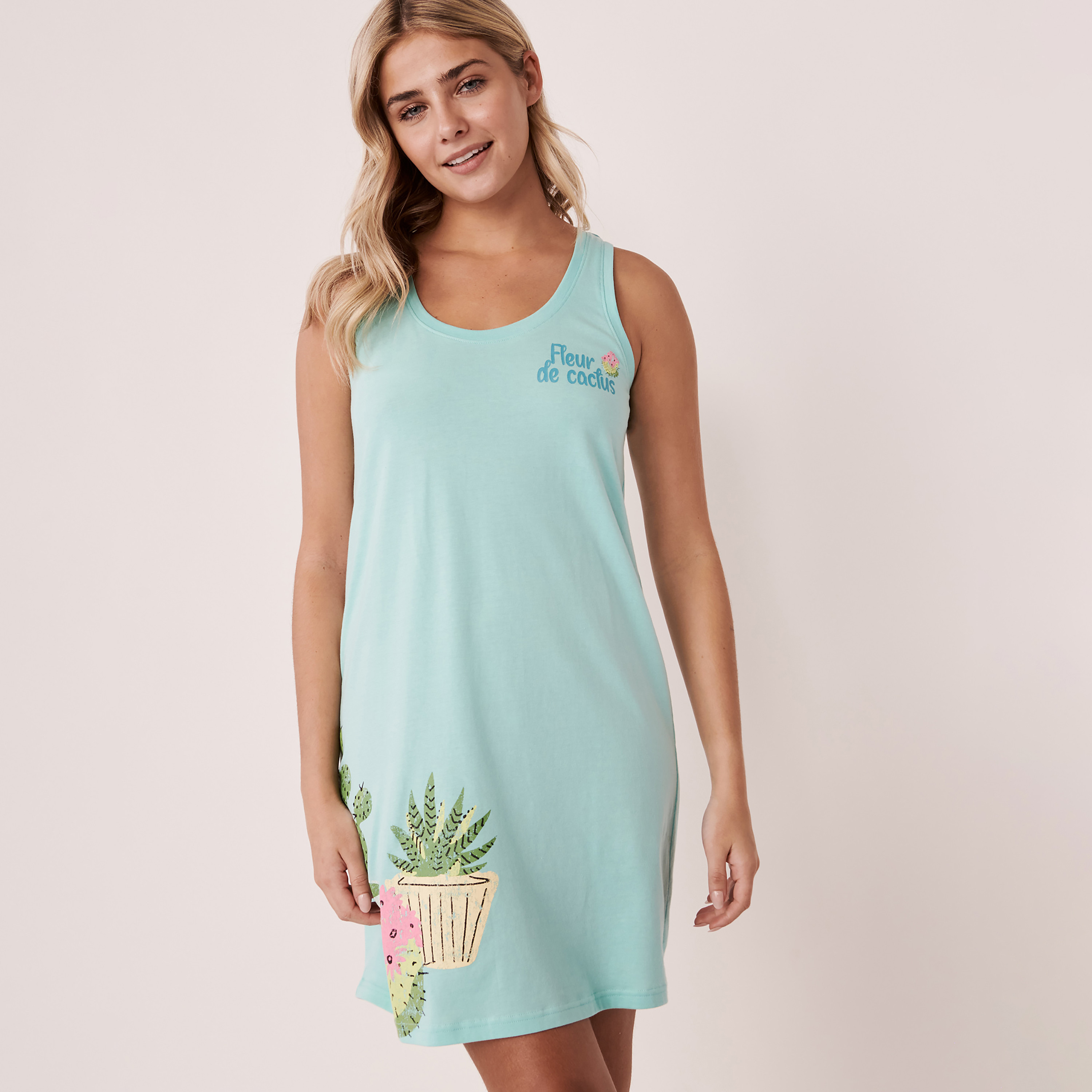 قميص نسائي من لا في إن روز ازرق برقبة سكوب مطبوعة-women-clothing-nightwear-nighties-image-1