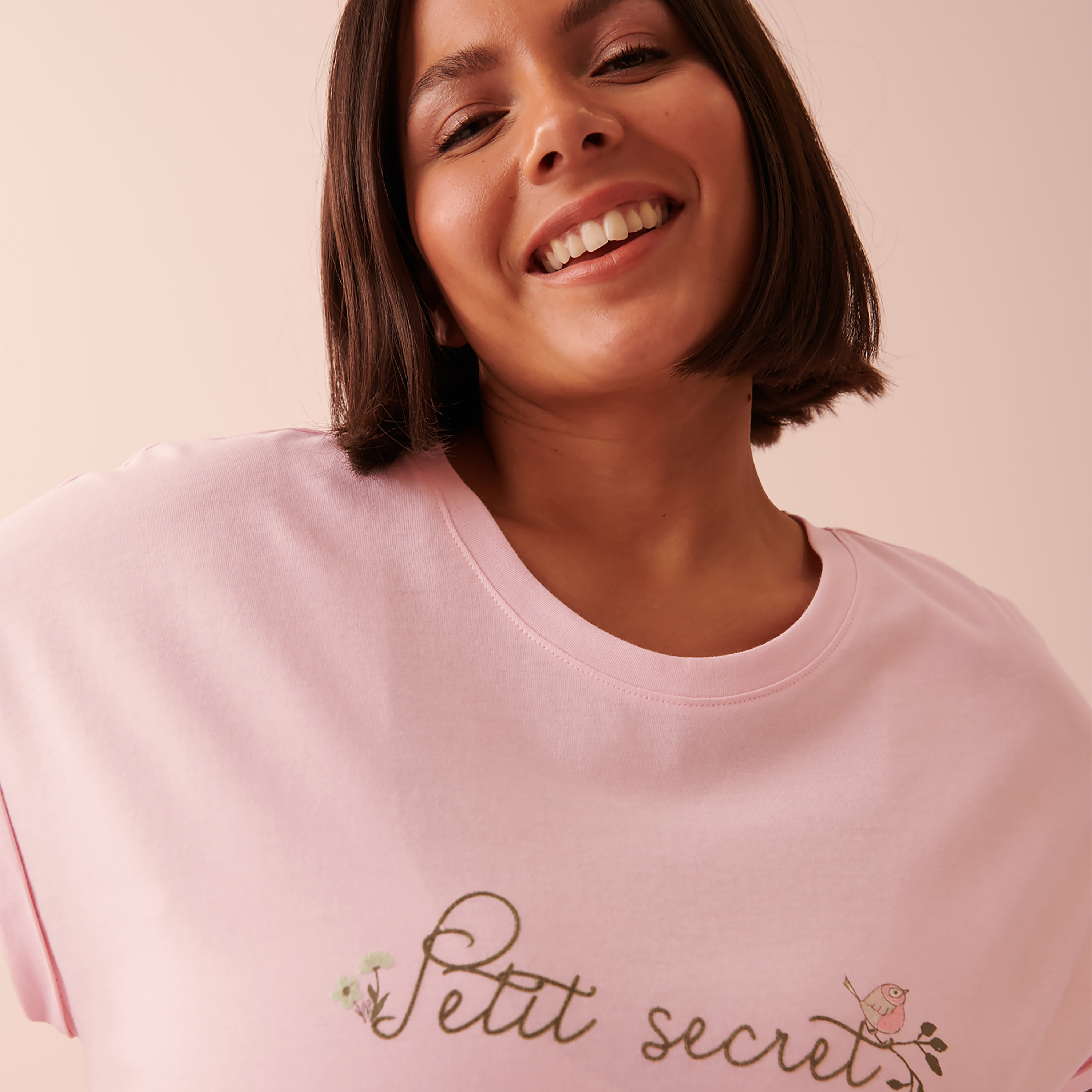 قميص نوم من لا في إن روز بياقة دائرية وأكمام قصيرة مع مربعات-women-clothing-nightwear-nighties-image-9