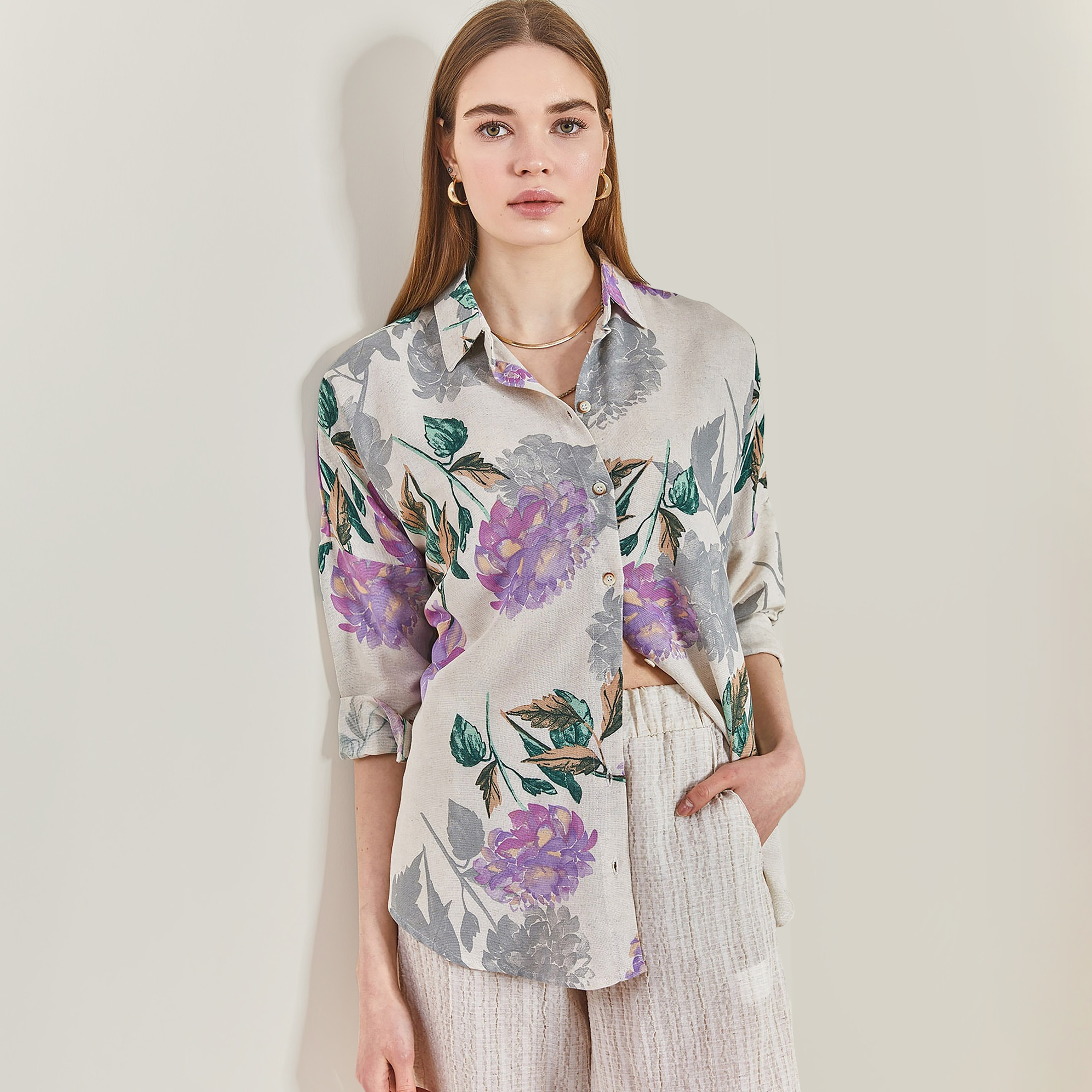 Bianco Lucci Multicolour Floral Print Collared Dropped Sleeves Women's Shirt-women-clothing-shirtsandblouses-shirts-image-1