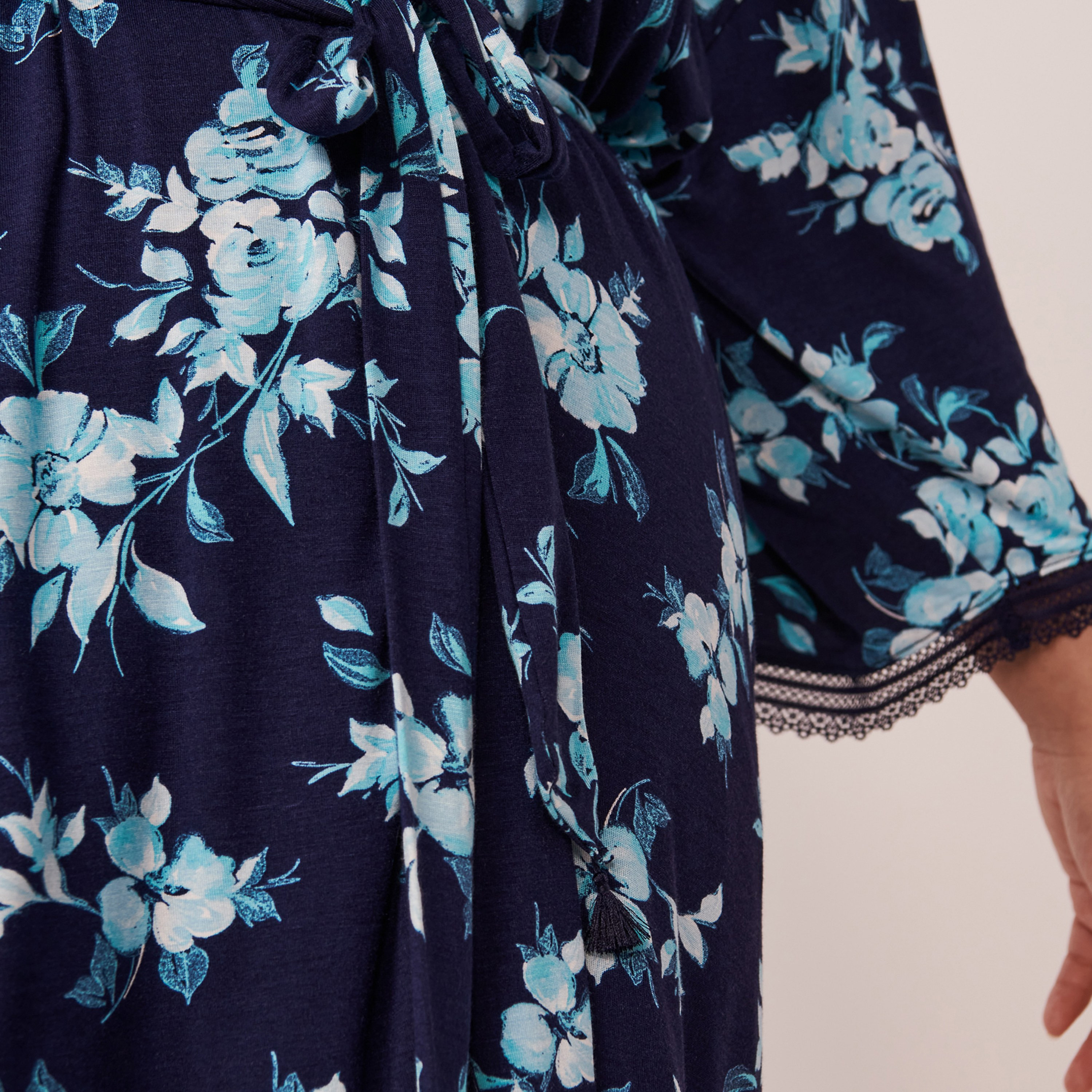 La Vie En Rose Lilac Watercolor Printed Shawl Neck Kimono with Removable Belt-women-clothing-nightwear-robes-image-3