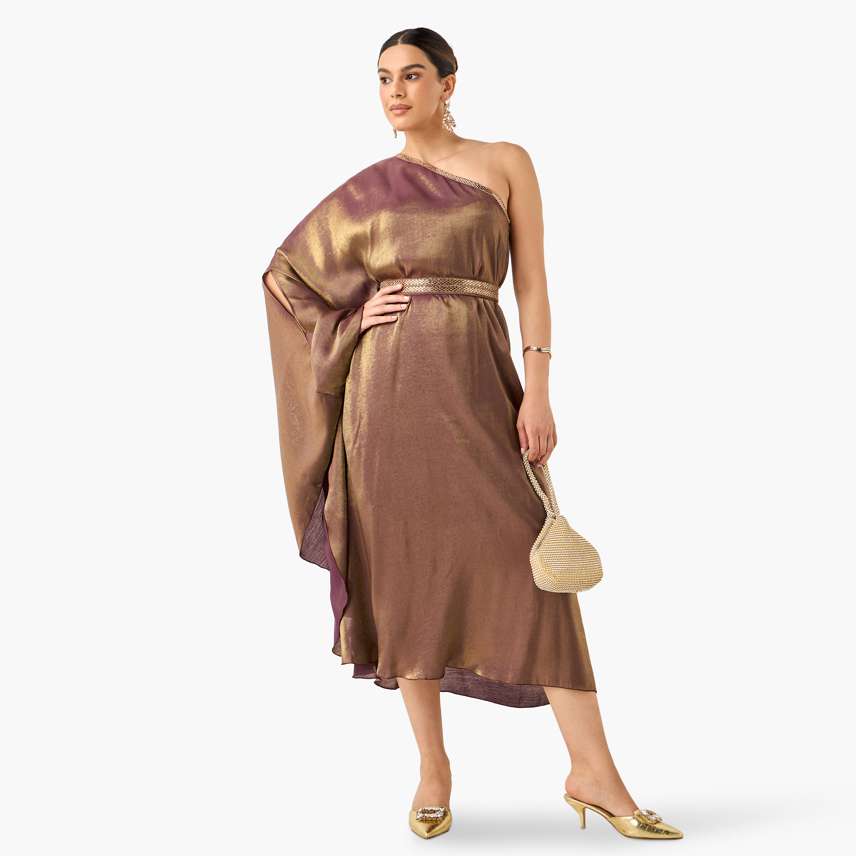 Golden Apple Embellished One Shoulder Dress-women-clothing-dresses-image-1