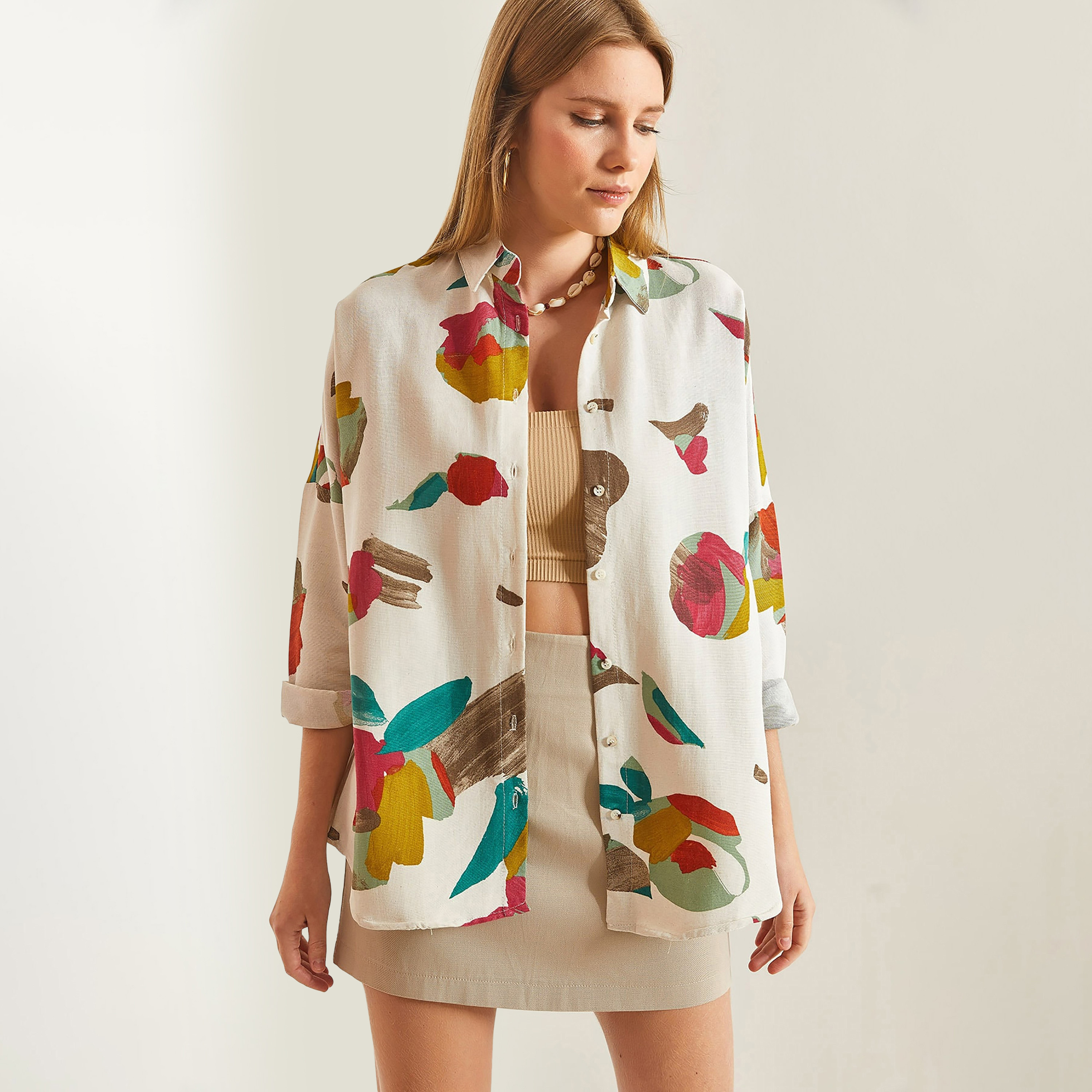 Bianco Lucci Multicolour Abstract Print Collared Dropped Sleeves Women's Shirt-women-clothing-shirtsandblouses-shirts-image-1