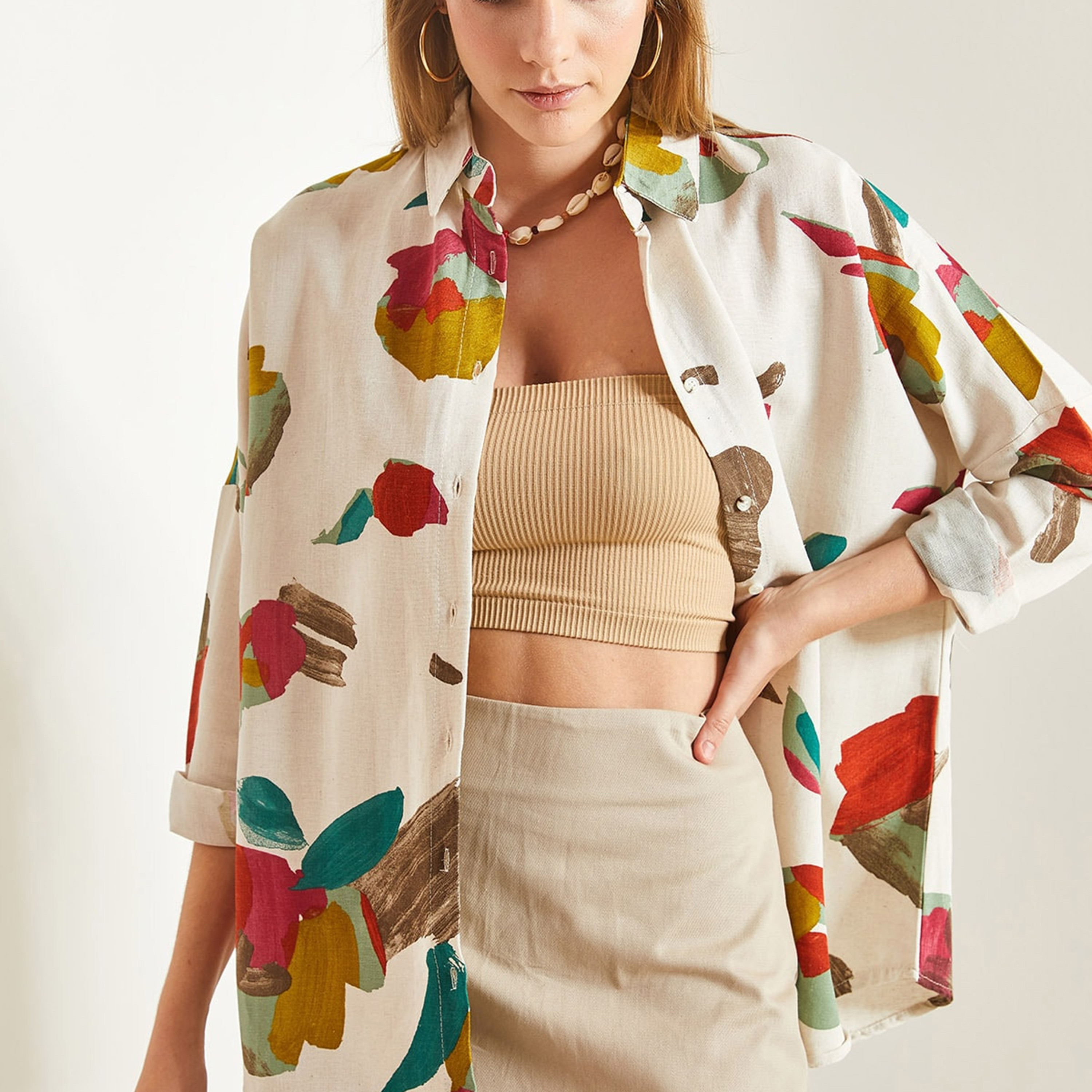 Bianco Lucci Multicolour Abstract Print Collared Dropped Sleeves Women's Shirt-women-clothing-shirtsandblouses-shirts-image-4