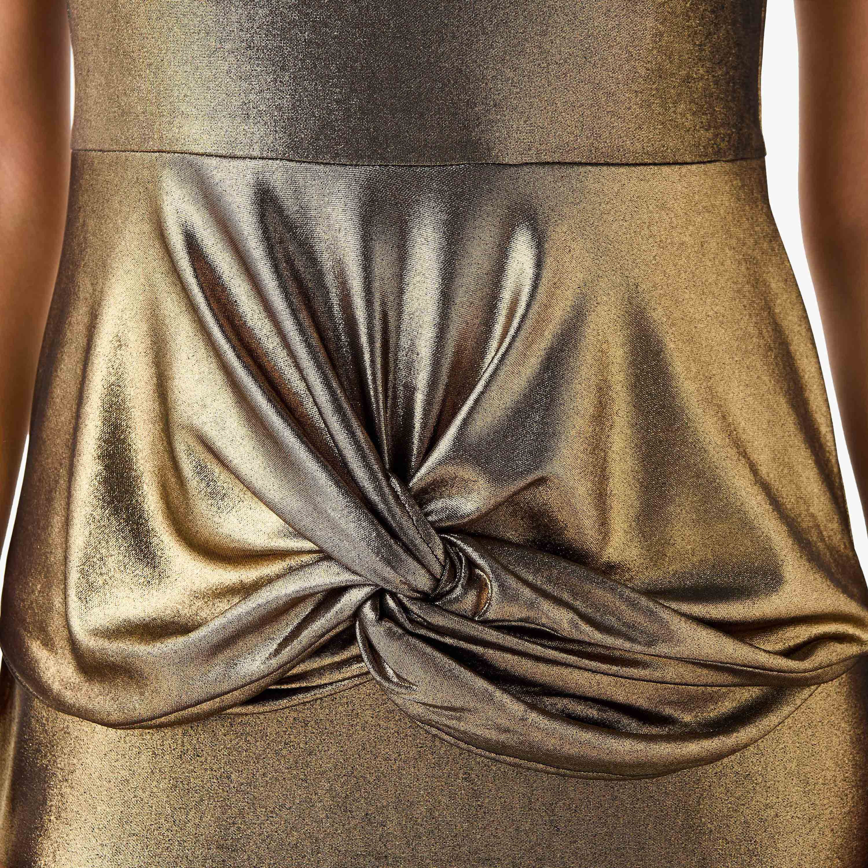 Golden Apple Shimmer Maxi Dress with High Neck and Cap Sleeves-women-clothing-dresses-image-5
