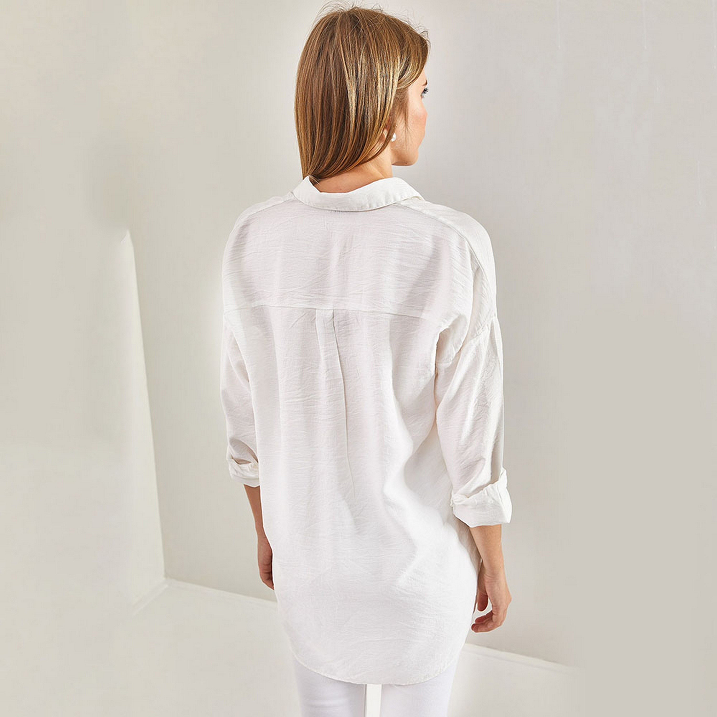 Bianco Lucci Sequined & Embroidered Linen Drop Shoulder Sleeves Women's Shirt-women-clothing-shirtsandblouses-shirts-image-3