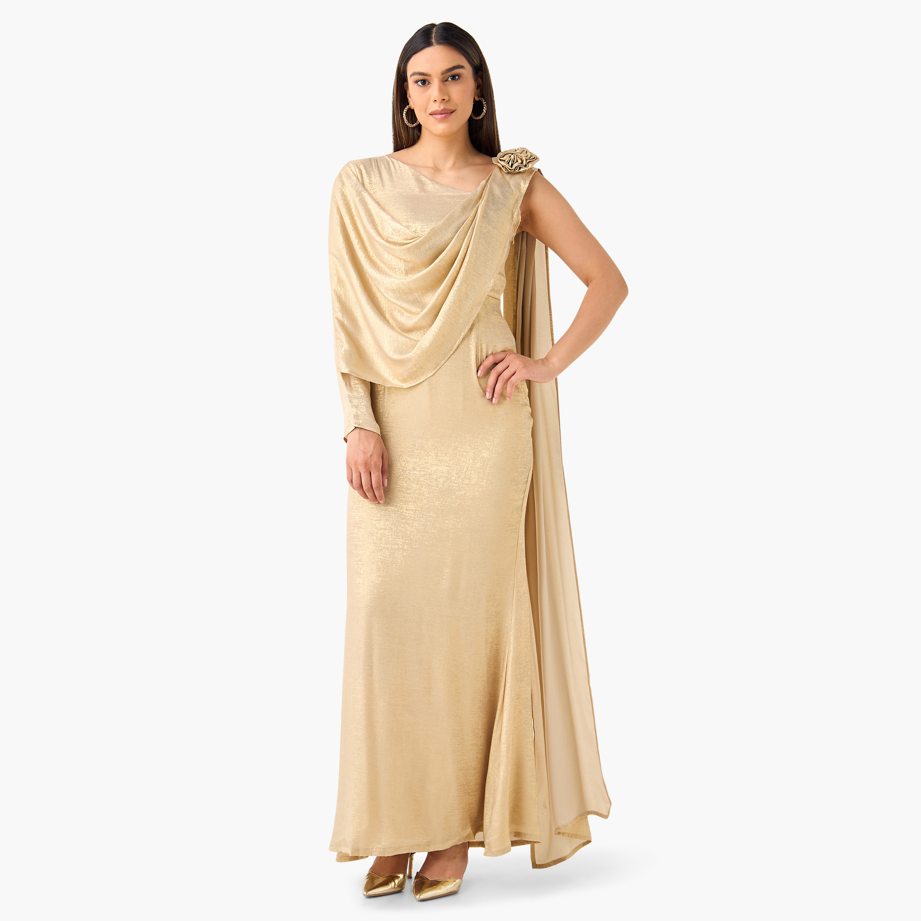 فستان بكتف واحد وتفاصيل منسدلة من جولدن أبل-women-clothing-dresses-image-6