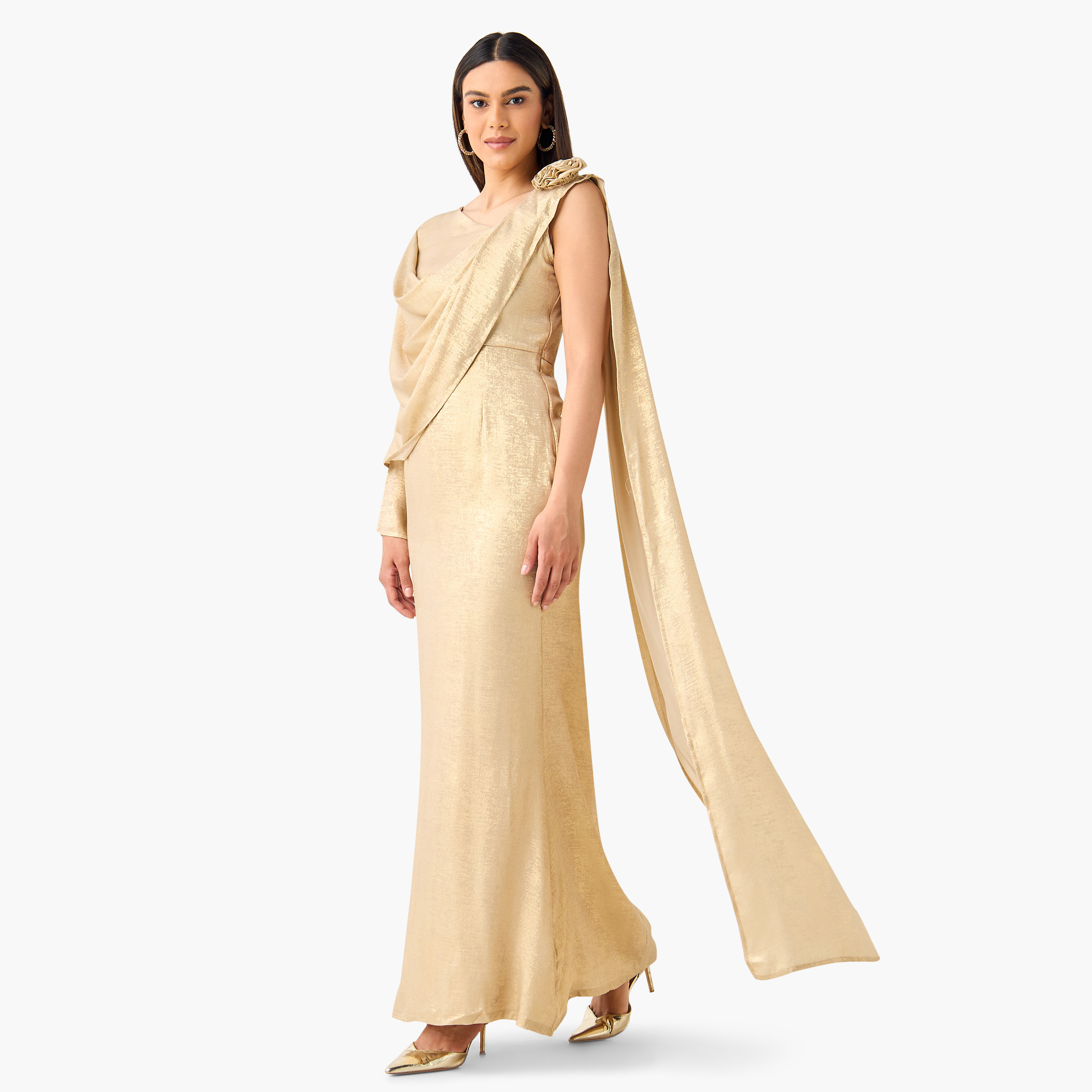 فستان بكتف واحد وتفاصيل منسدلة من جولدن أبل-women-clothing-dresses-image-7