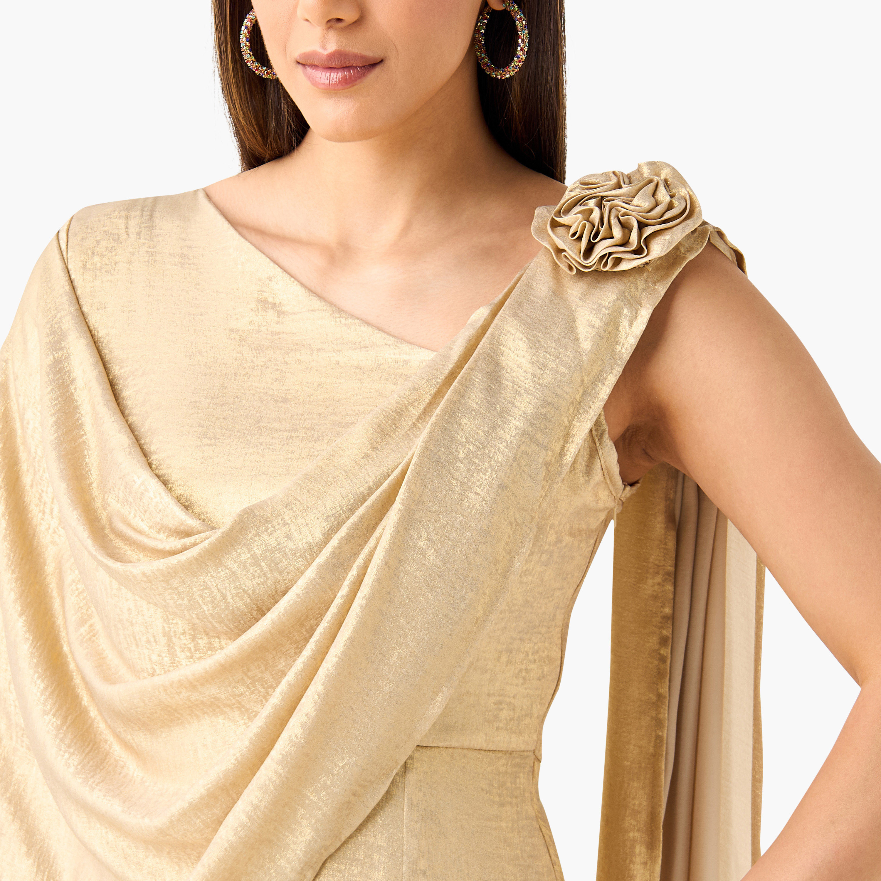 فستان بكتف واحد وتفاصيل منسدلة من جولدن أبل-women-clothing-dresses-image-9