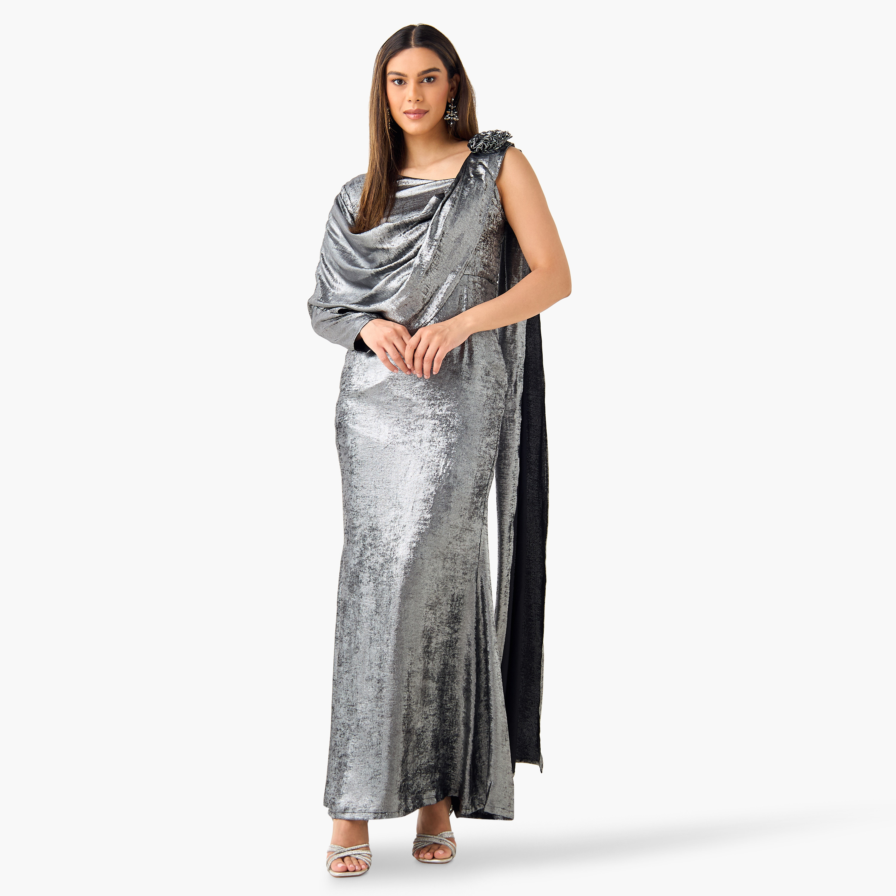 فستان بكتف واحد وتفاصيل منسدلة من جولدن أبل-women-clothing-dresses-image-1