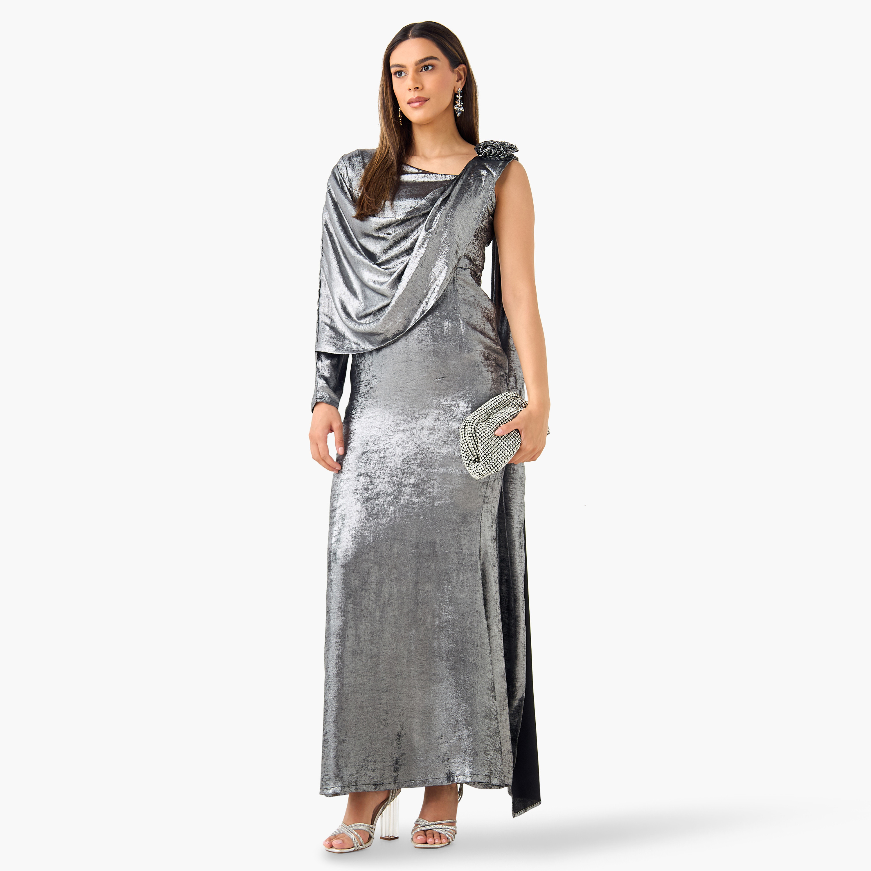 Golden Apple Draped Detail One Shoulder Dress-women-clothing-dresses-image-2