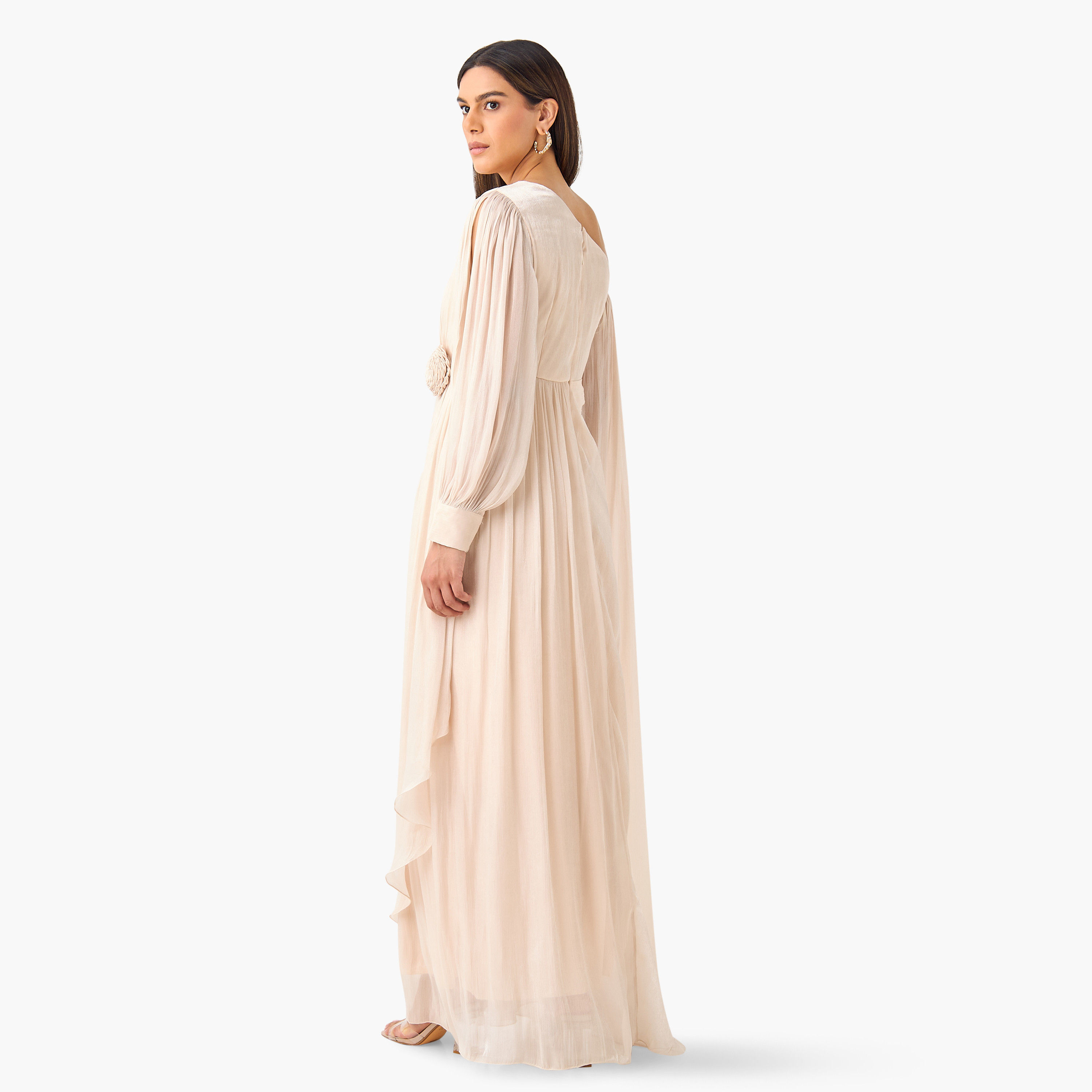 Golden Apple Shimmer One Shoulder Maxi Dress with Bow Detail-women-clothing-dresses-image-7