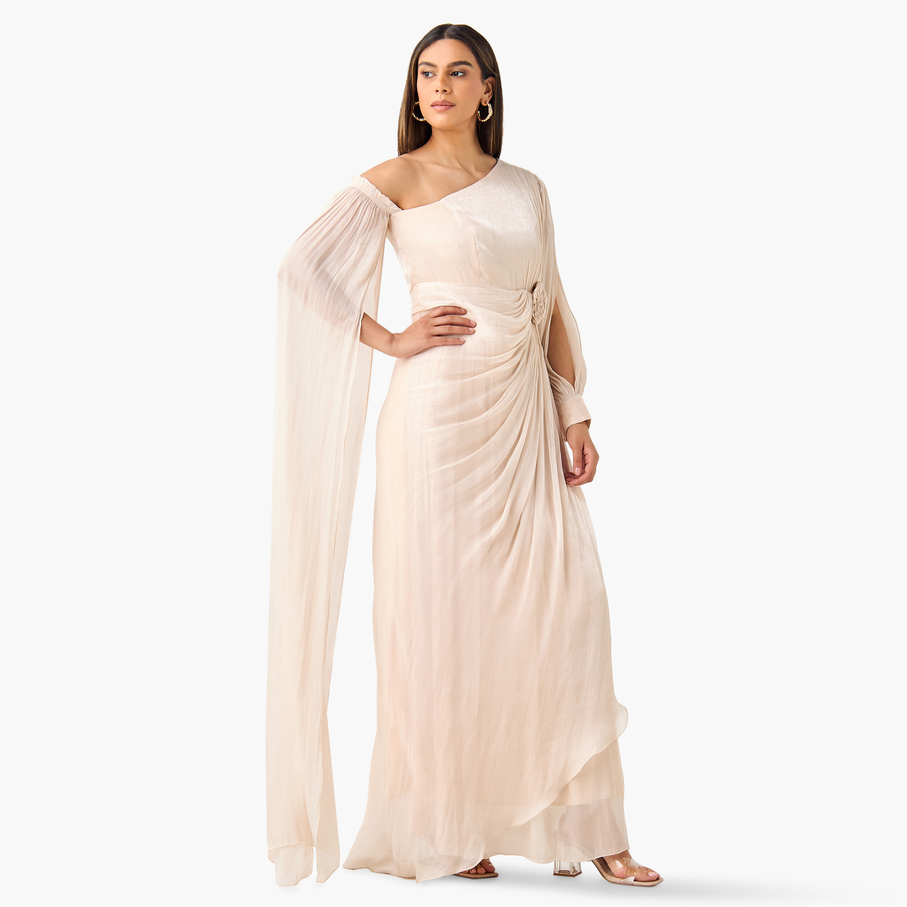 Golden Apple Shimmer One Shoulder Maxi Dress with Bow Detail-women-clothing-dresses-image-8
