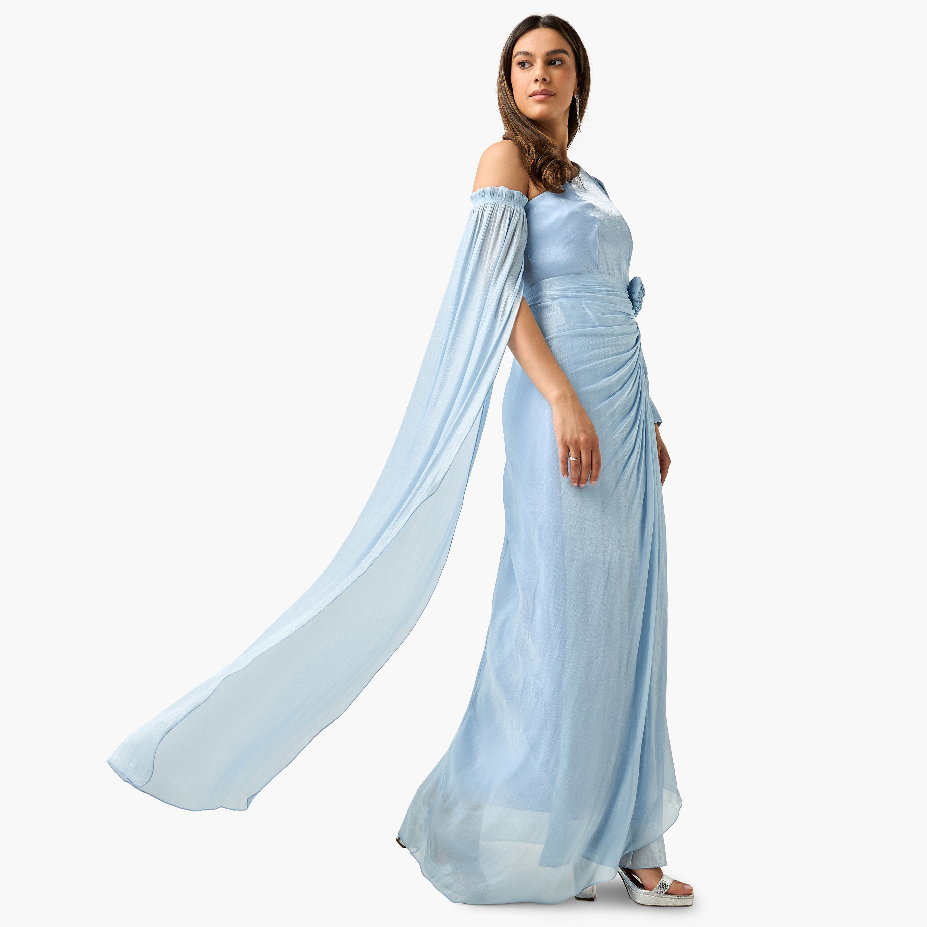 Golden Apple Shimmer One Shoulder Maxi Dress with Bow Detail-women-clothing-dresses-image-12