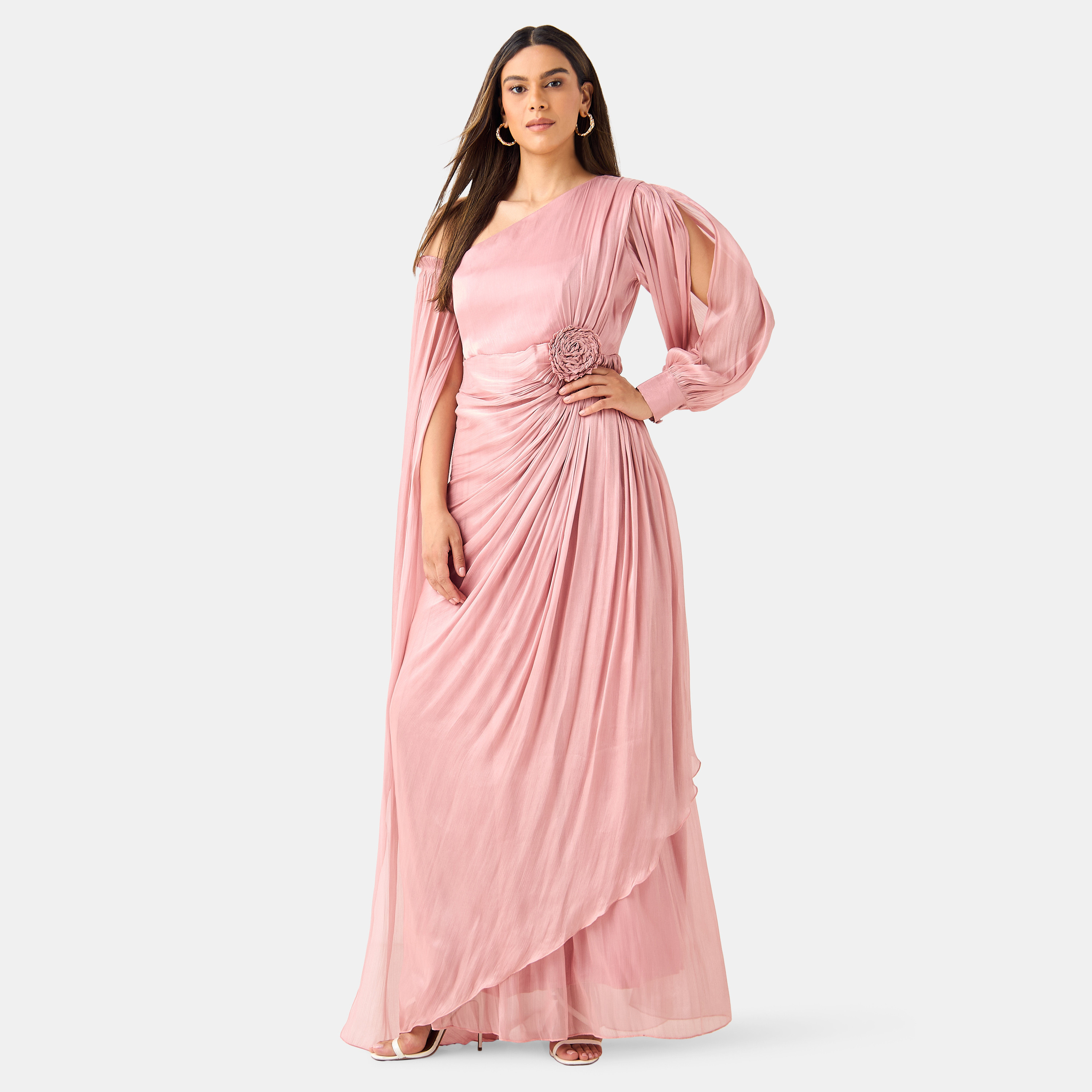 Golden Apple Shimmer One Shoulder Maxi Dress with Bow Detail-women-clothing-dresses-image-1