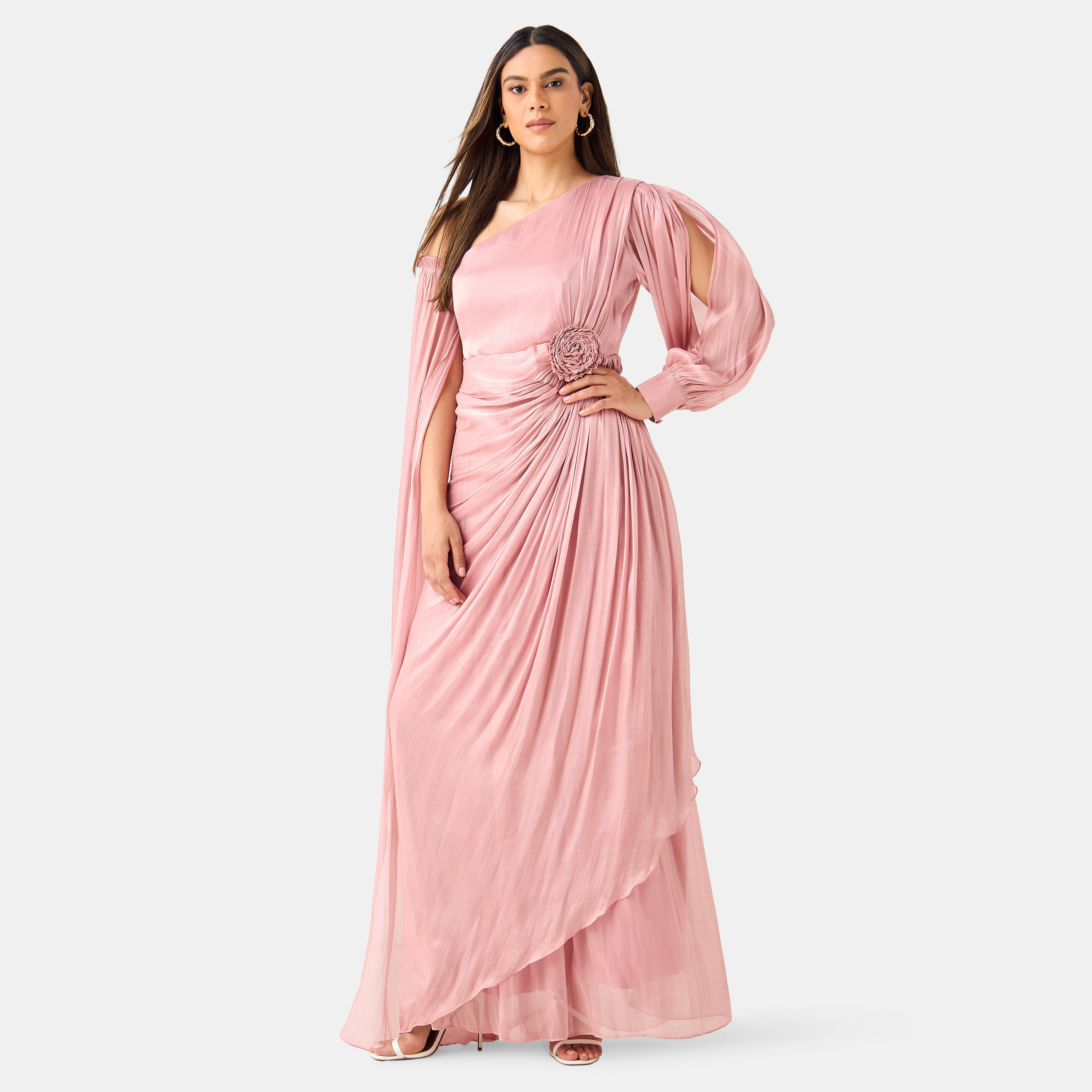 Golden Apple Shimmer One Shoulder Maxi Dress with Bow Detail-women-clothing-dresses-image-1
