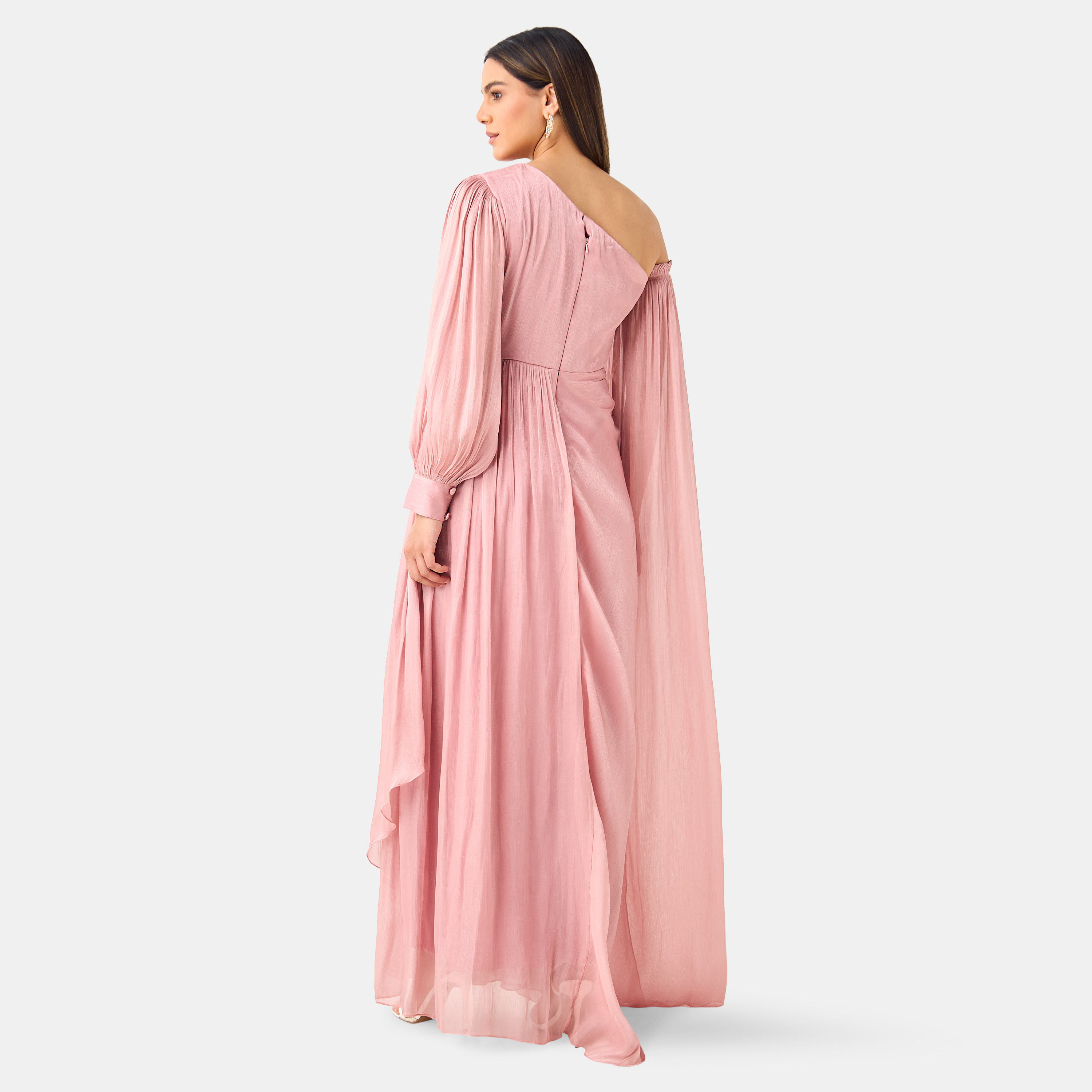Golden Apple Shimmer One Shoulder Maxi Dress with Bow Detail-women-clothing-dresses-image-2