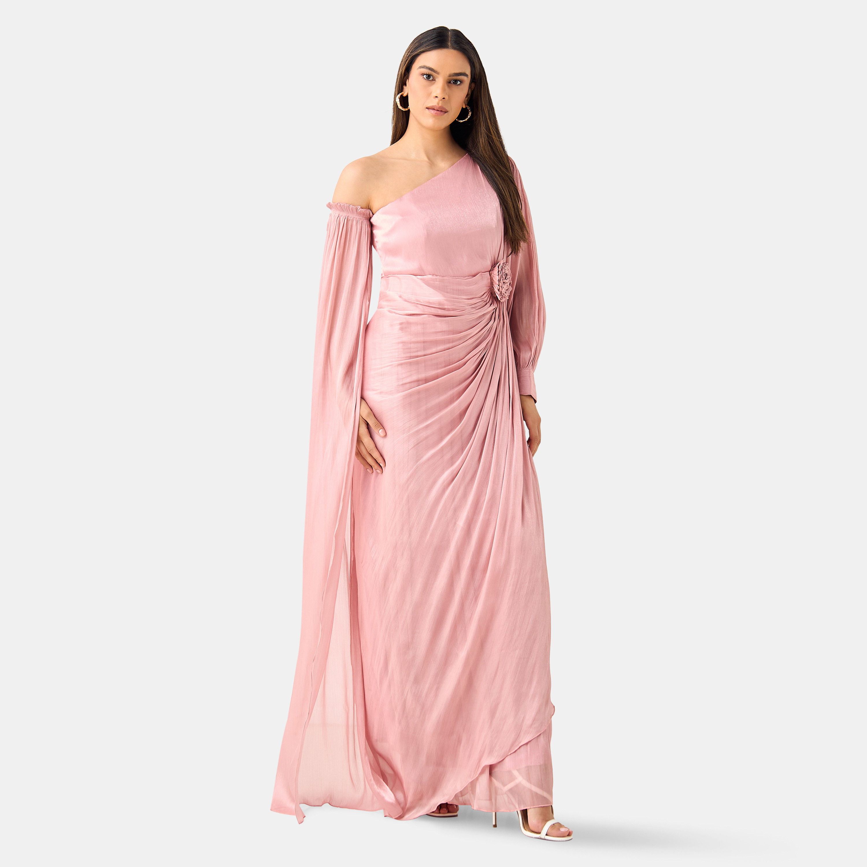 Golden Apple Shimmer One Shoulder Maxi Dress with Bow Detail-women-clothing-dresses-image-3