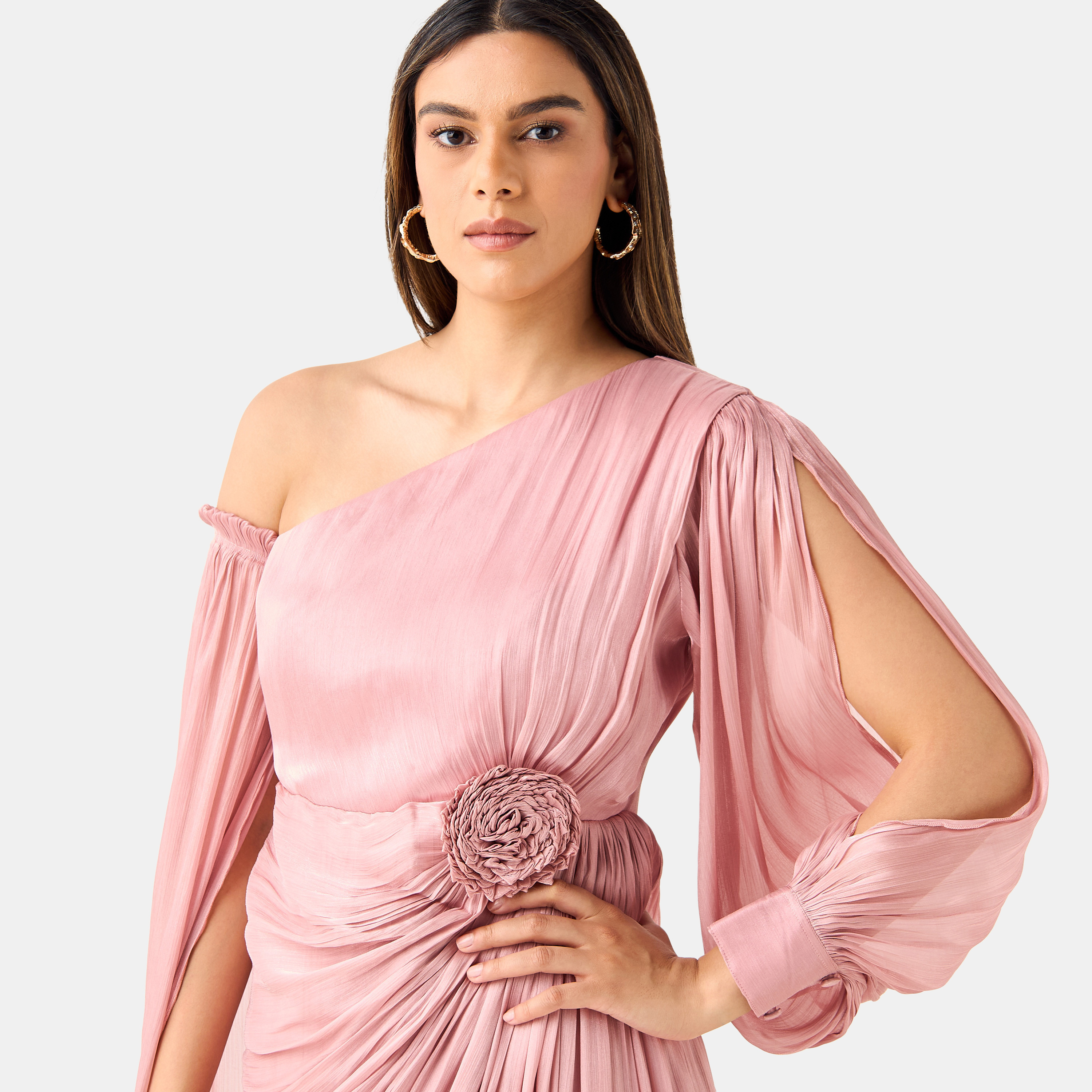 Golden Apple Shimmer One Shoulder Maxi Dress with Bow Detail-women-clothing-dresses-image-4