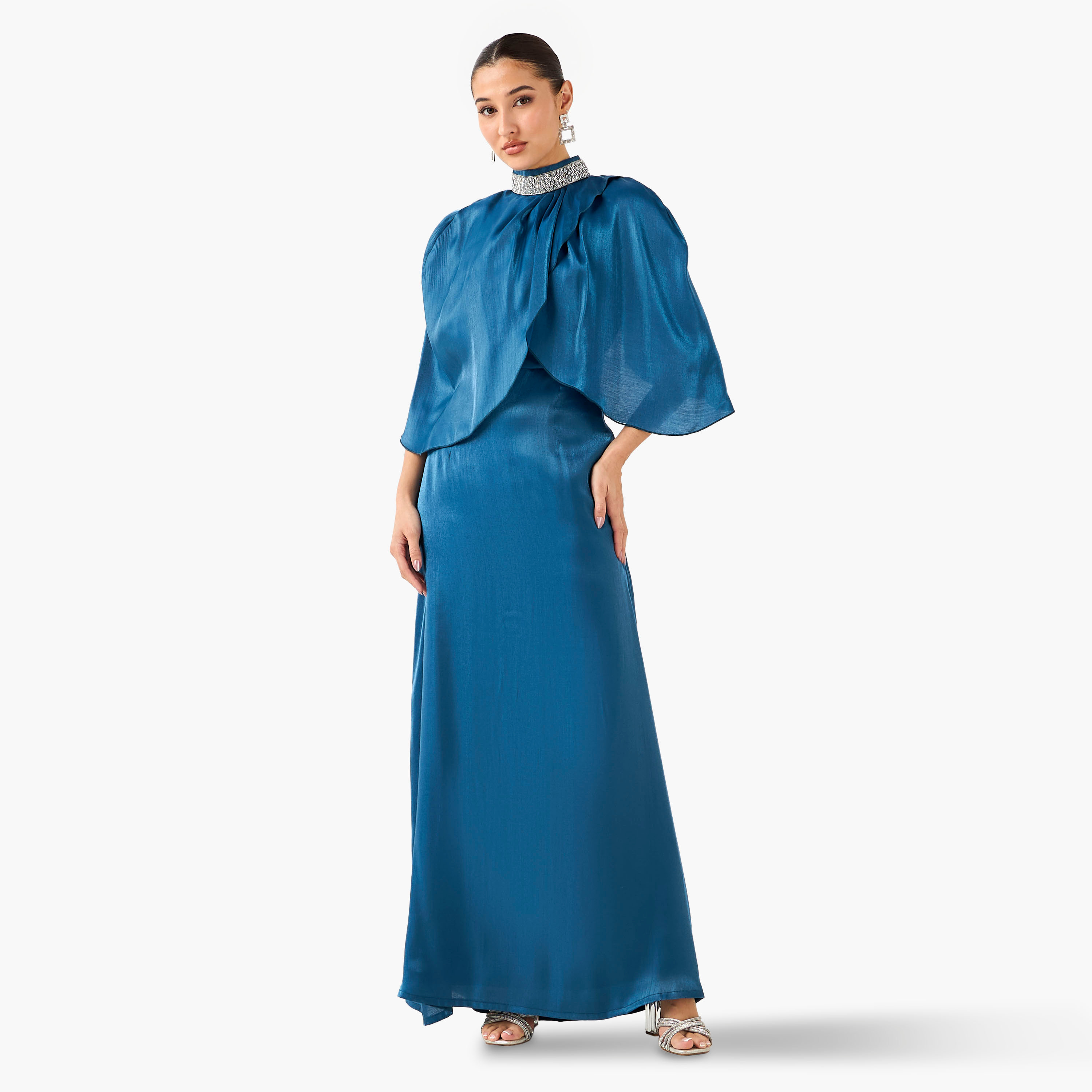 Golden Apple Embellished Tube Maxi Polyester Dress with Cape-women-clothing-dresses-image-1