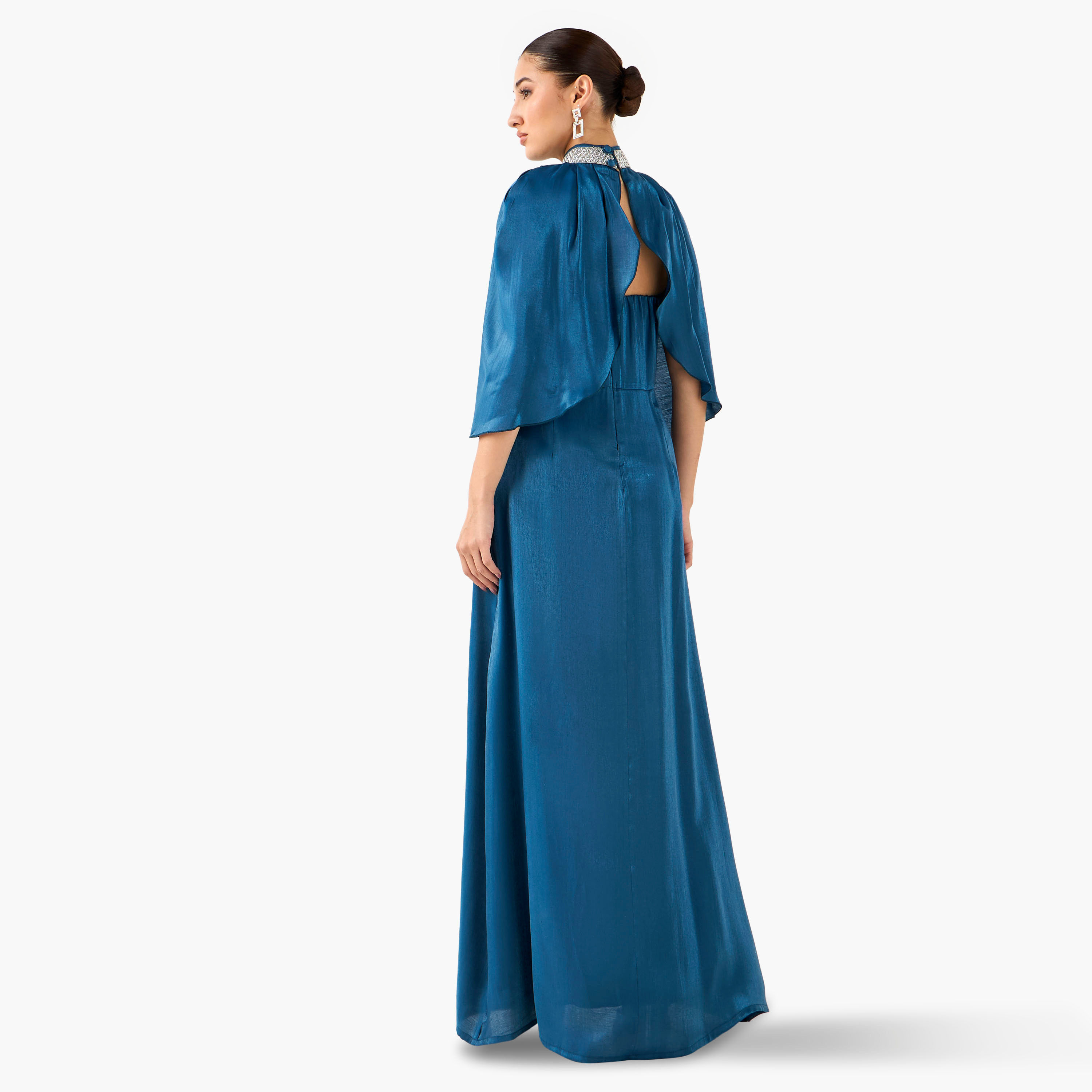 Golden Apple Embellished Tube Maxi Polyester Dress with Cape-women-clothing-dresses-image-2