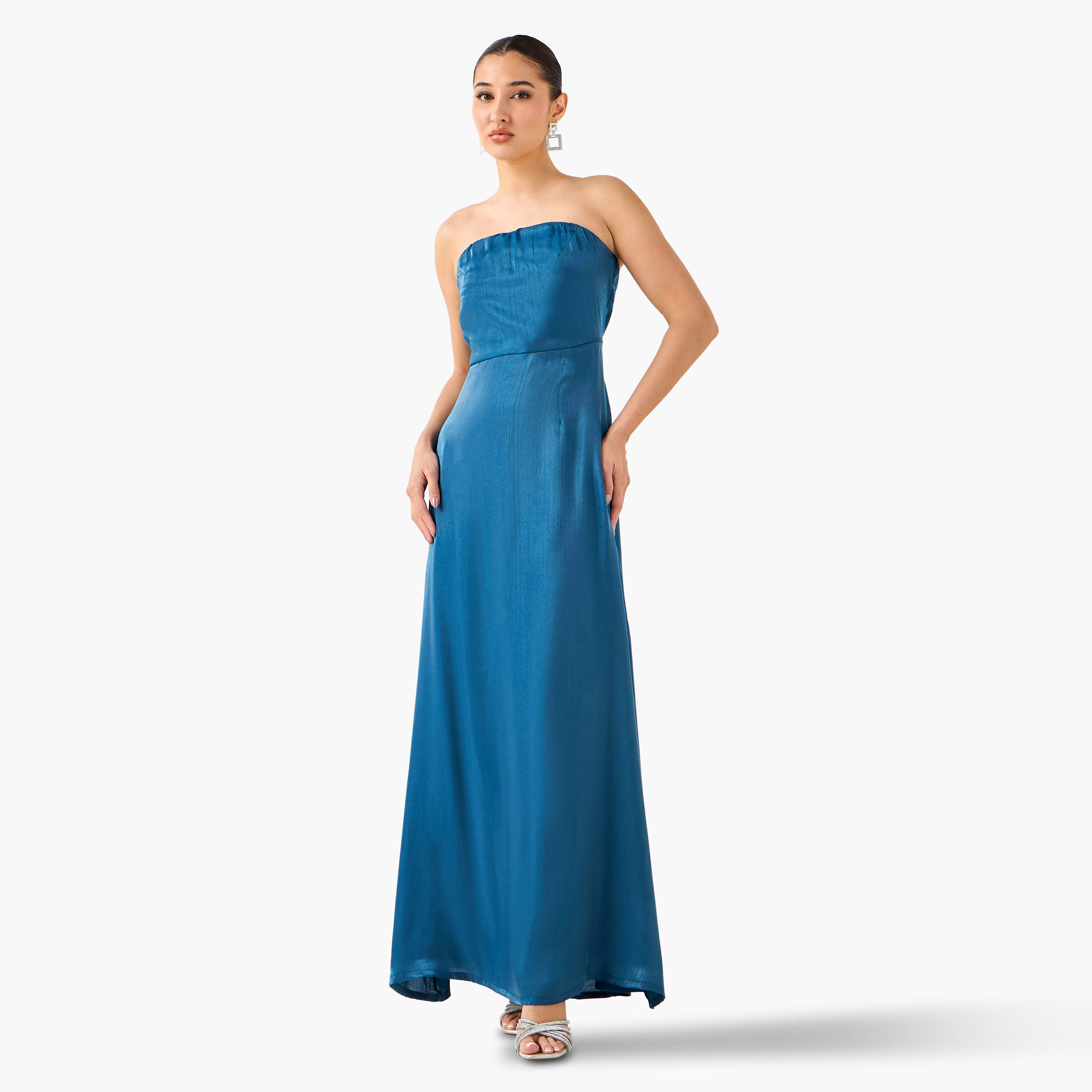 Golden Apple Embellished Tube Maxi Polyester Dress with Cape-women-clothing-dresses-image-3